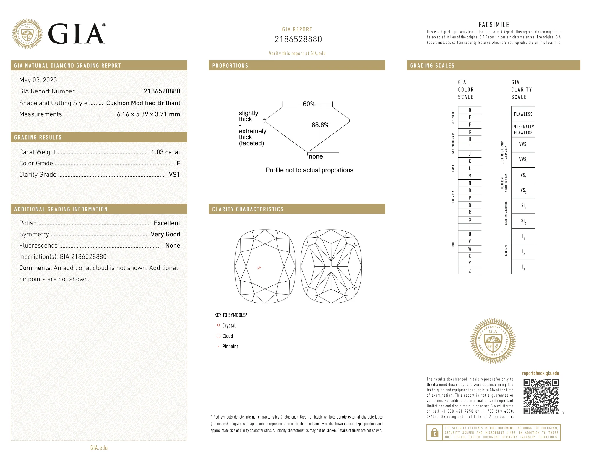 GIA Certified 1.03 Ct Cushion cut F VS1 Loose Diamond - Image 2