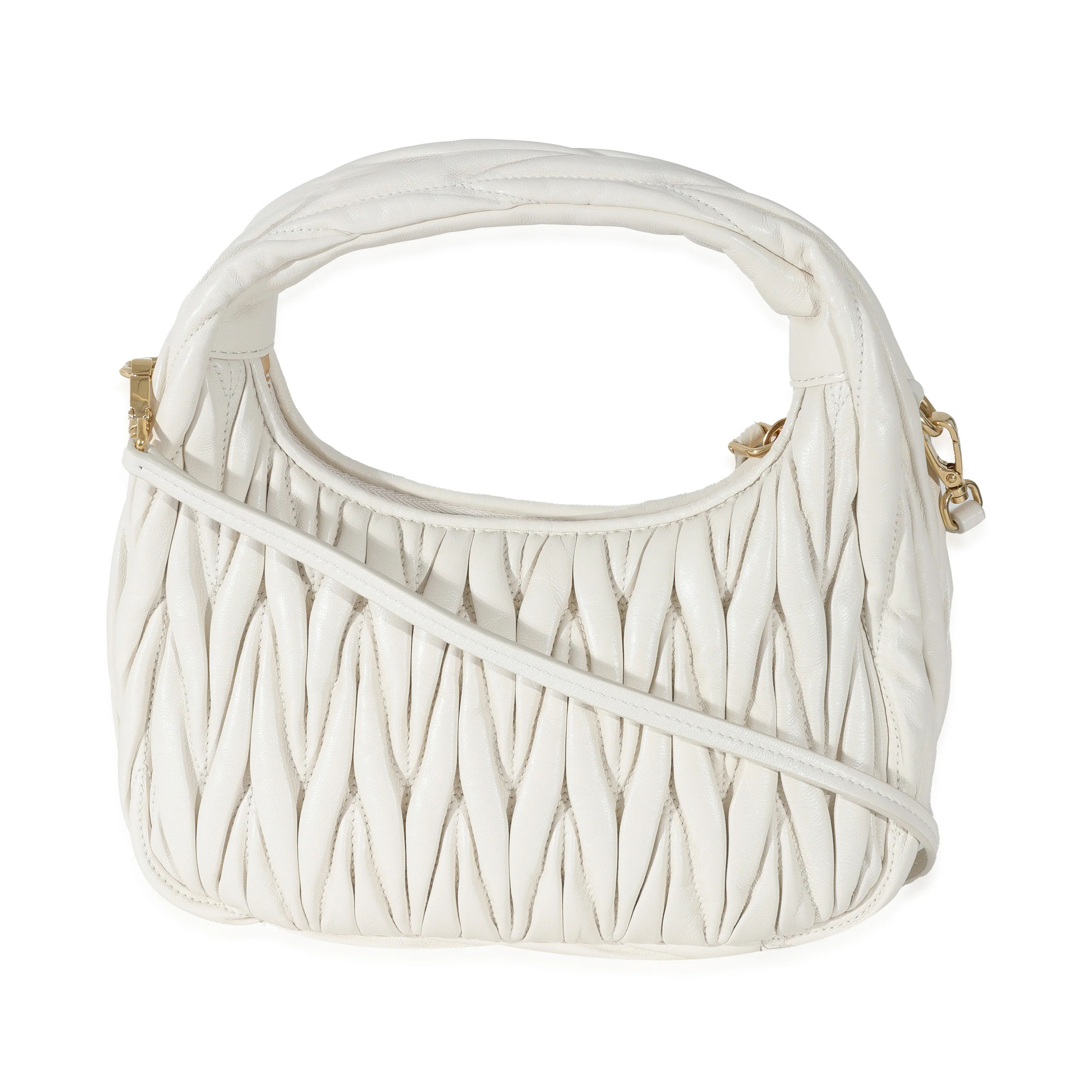 Miu Miu White Nappa Matelassé Mini Wander Hobo - Image 3