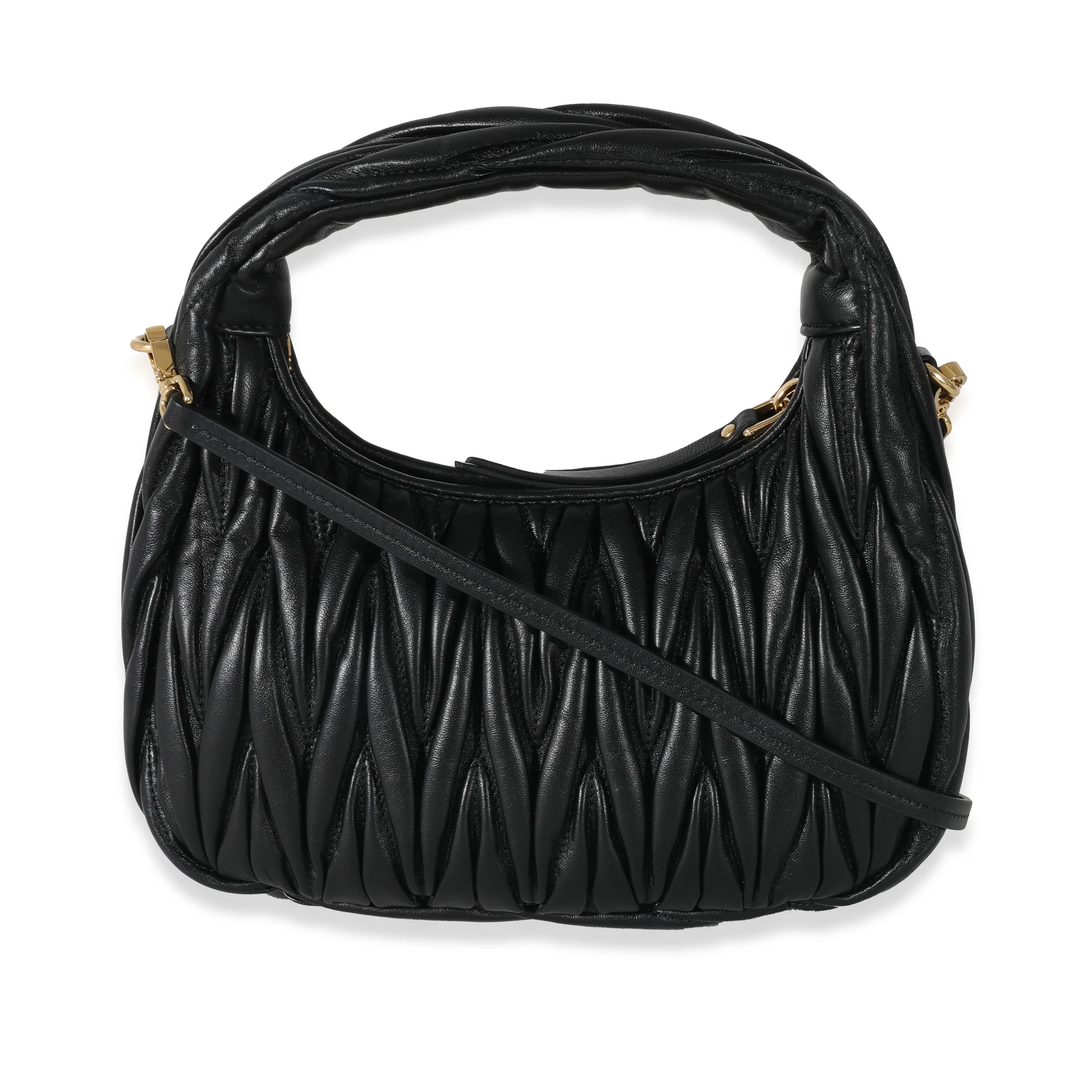 Miu Miu Black Nappa Matelassé Mini Wander Hobo - Image 3