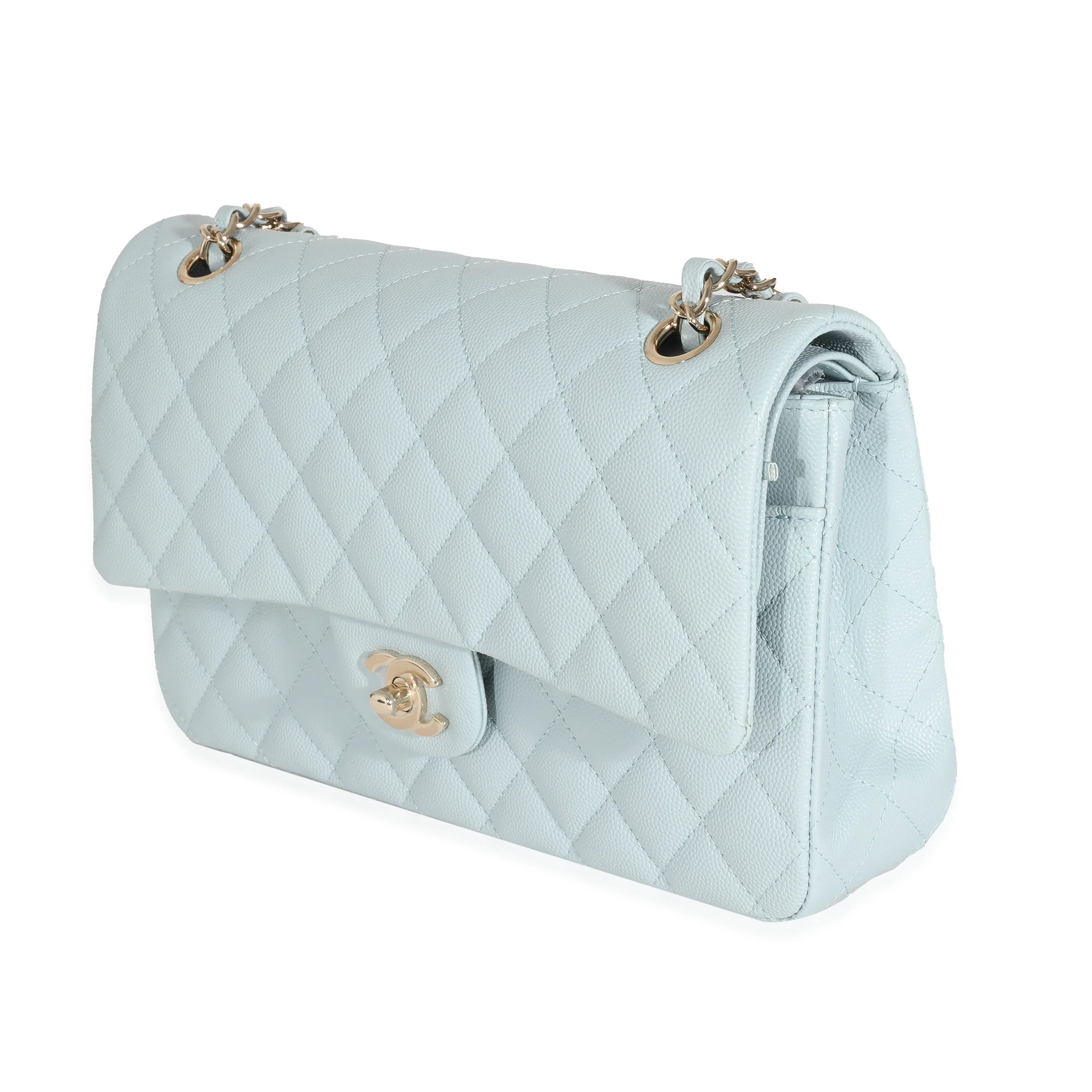Chanel 22S Light Blue Quilted Caviar Medium Classic Double Flap Bag - Image 2