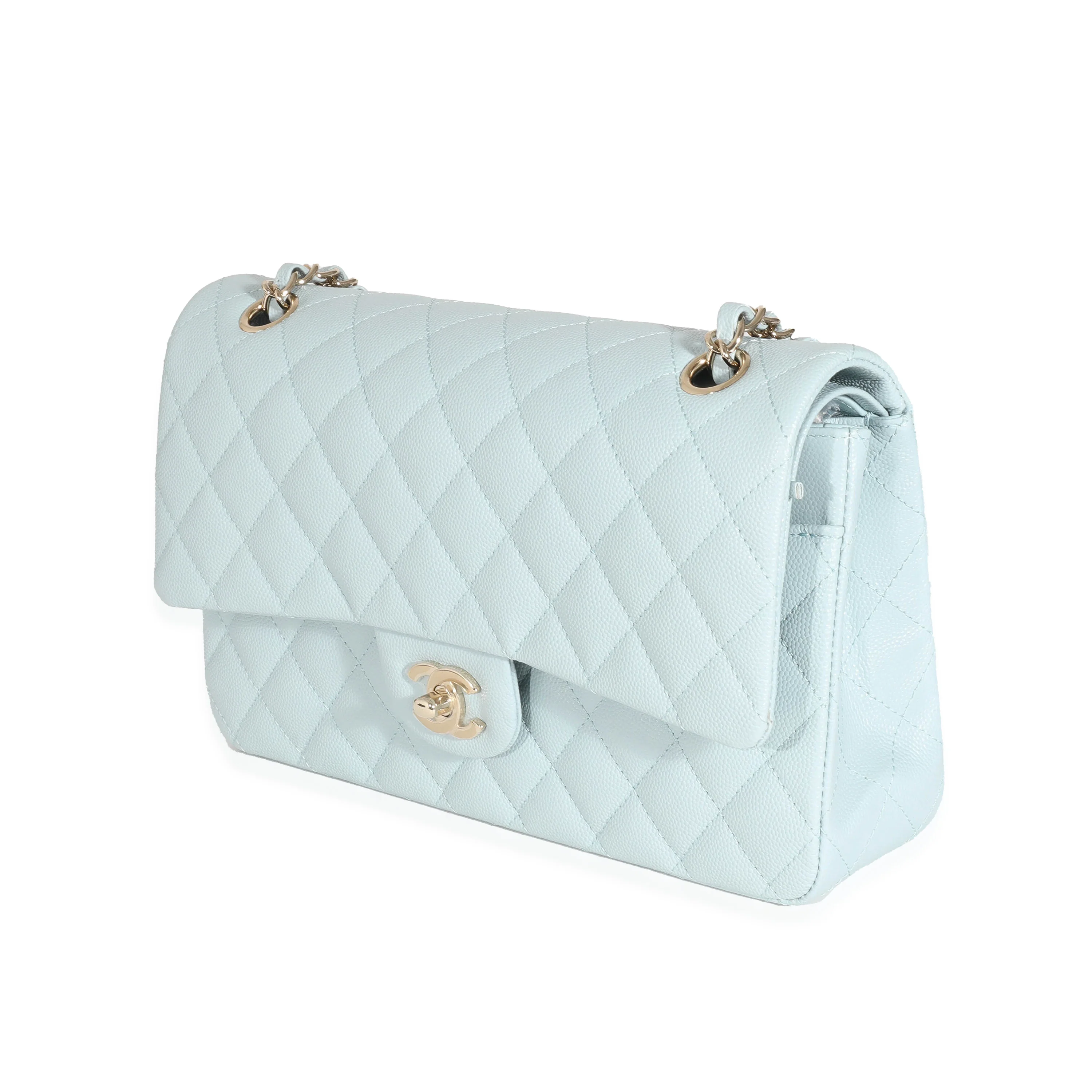 Chanel 22S Light Blue Quilted Caviar Medium Classic Double Flap Bag - Image 3