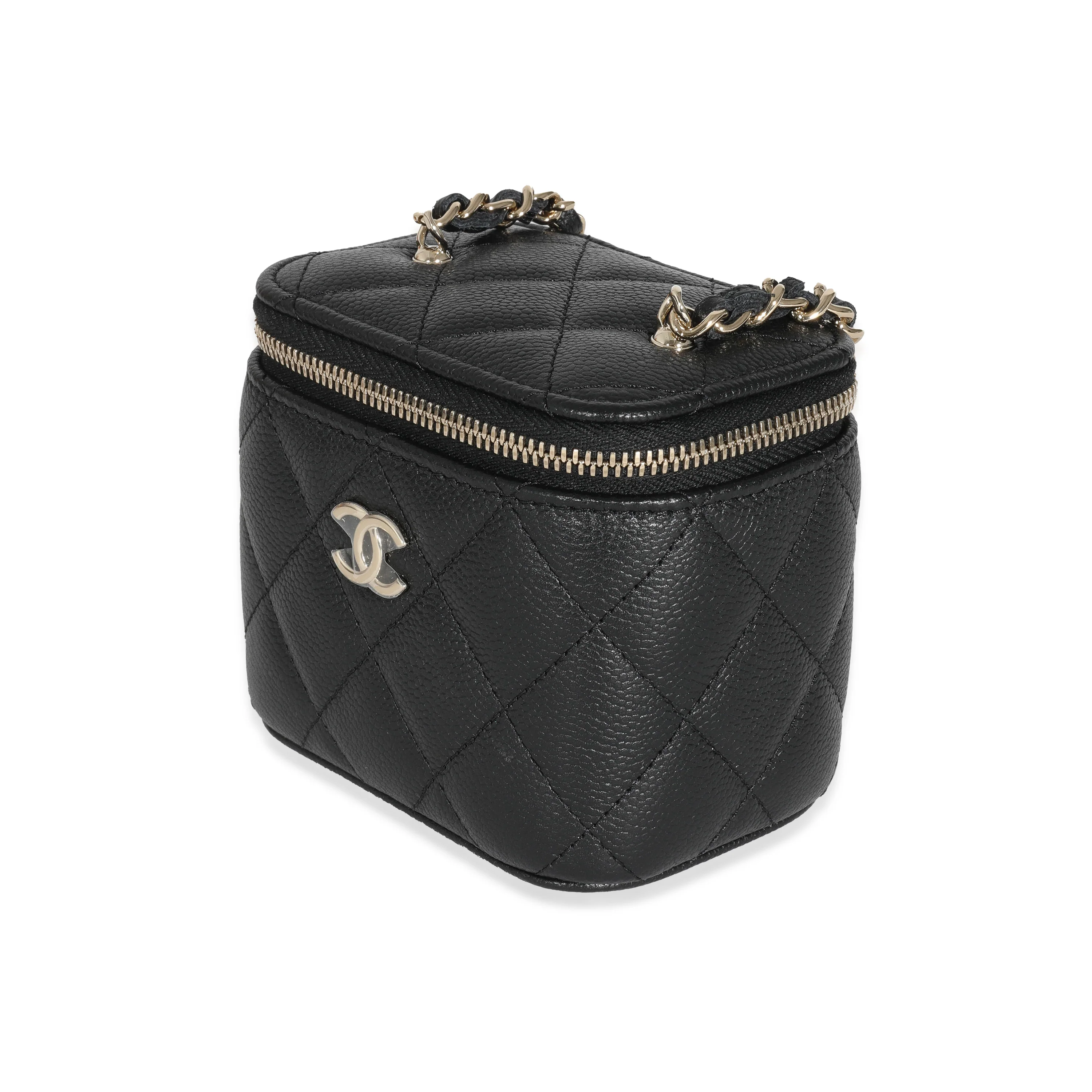 Chanel Black Quilted Caviar CC Link Mini Vanity Case - Image 2