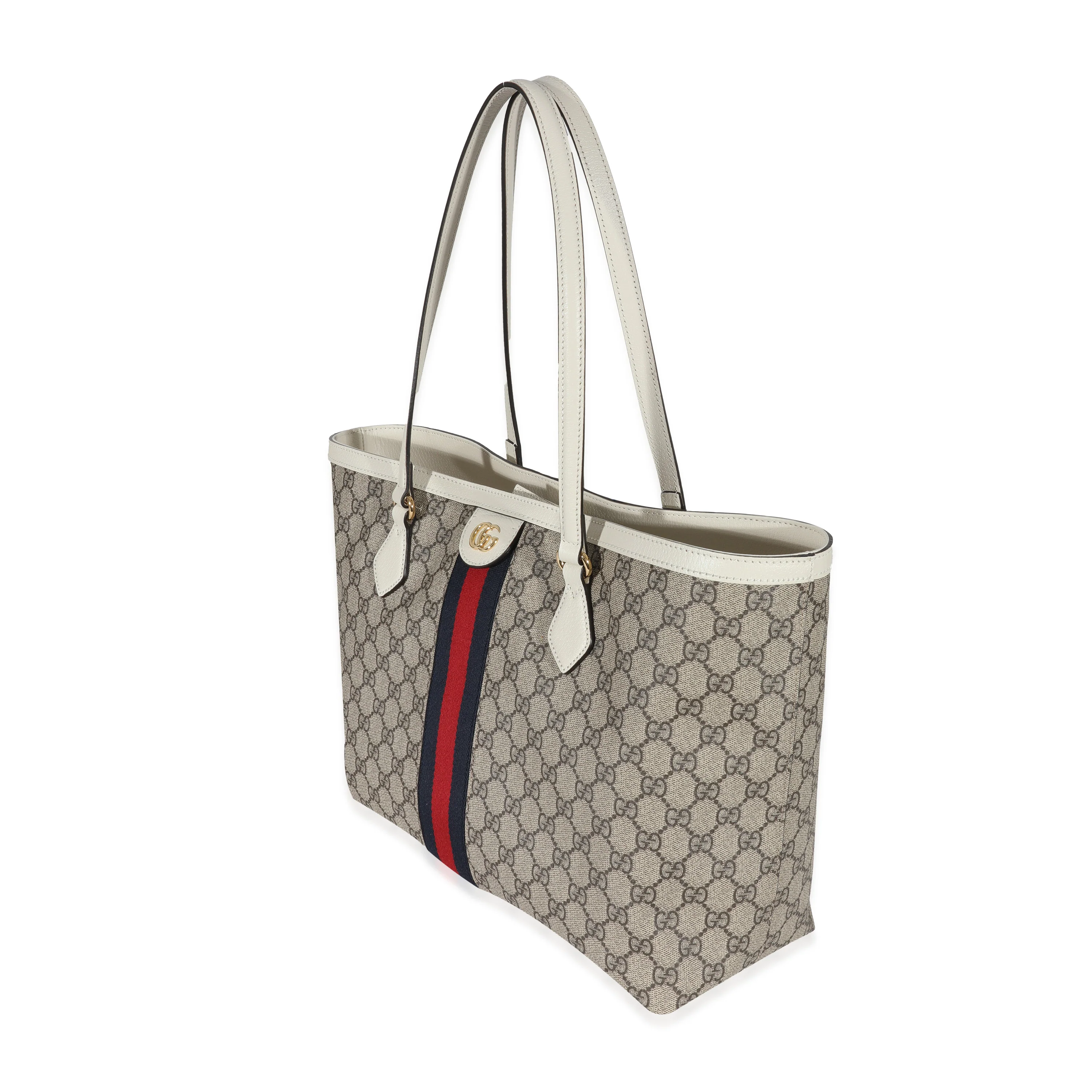 Gucci Beige GG Supreme White Leather Medium Ophidia Tote - Image 2