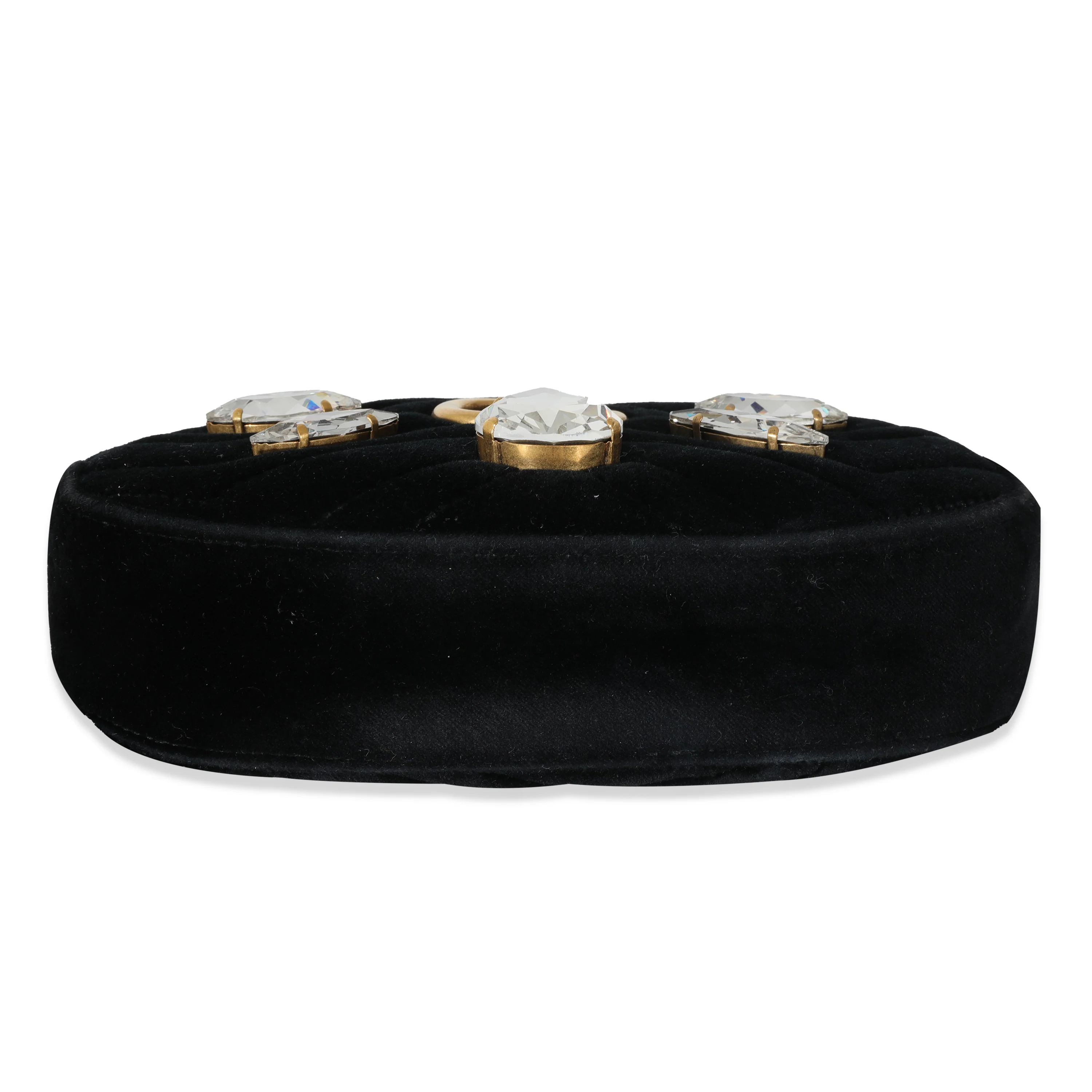 Gucci Black Matelassé Velvet Marquise Crystal GG Marmont Belt Bag - Image 4