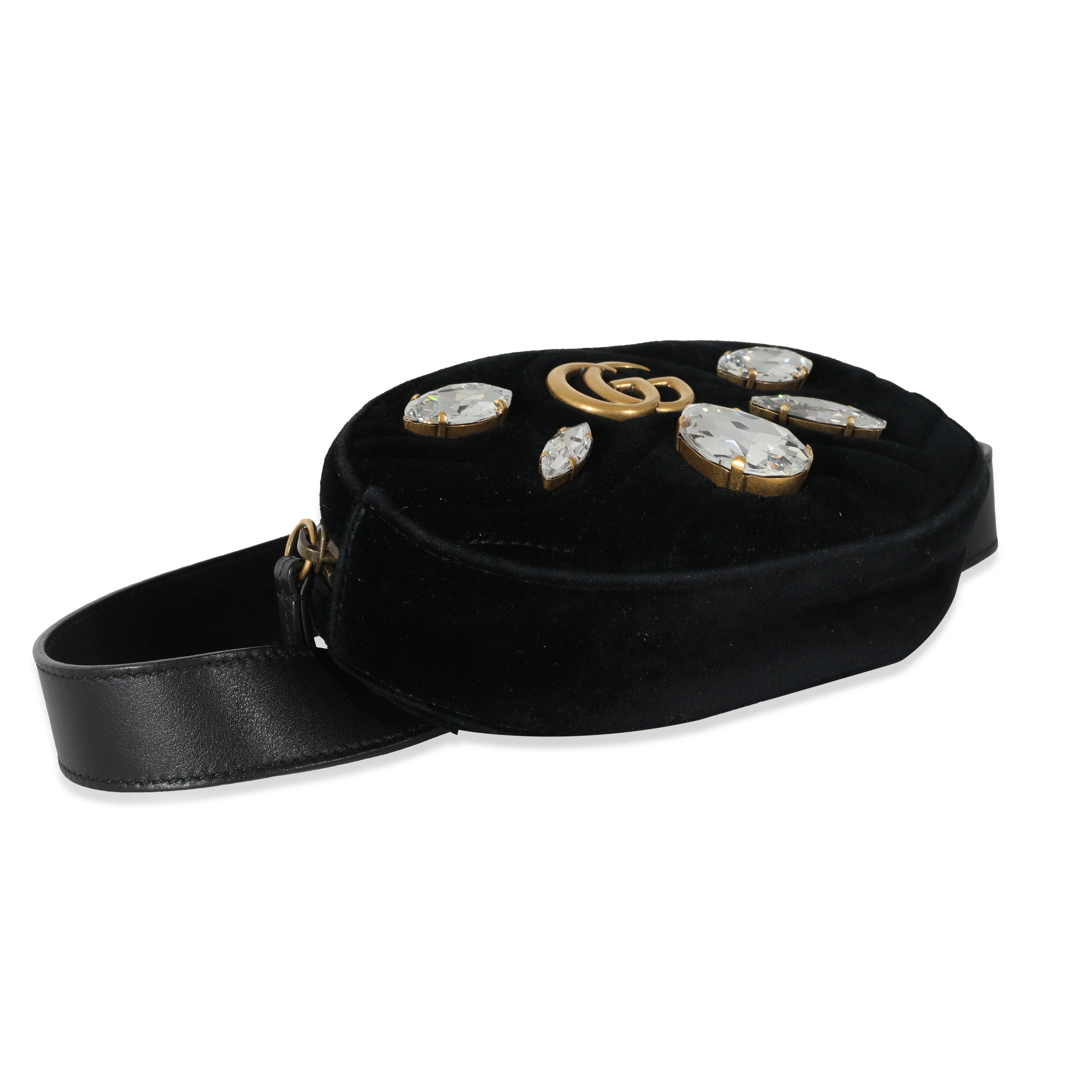 Gucci Black Matelassé Velvet Marquise Crystal GG Marmont Belt Bag - Image 5