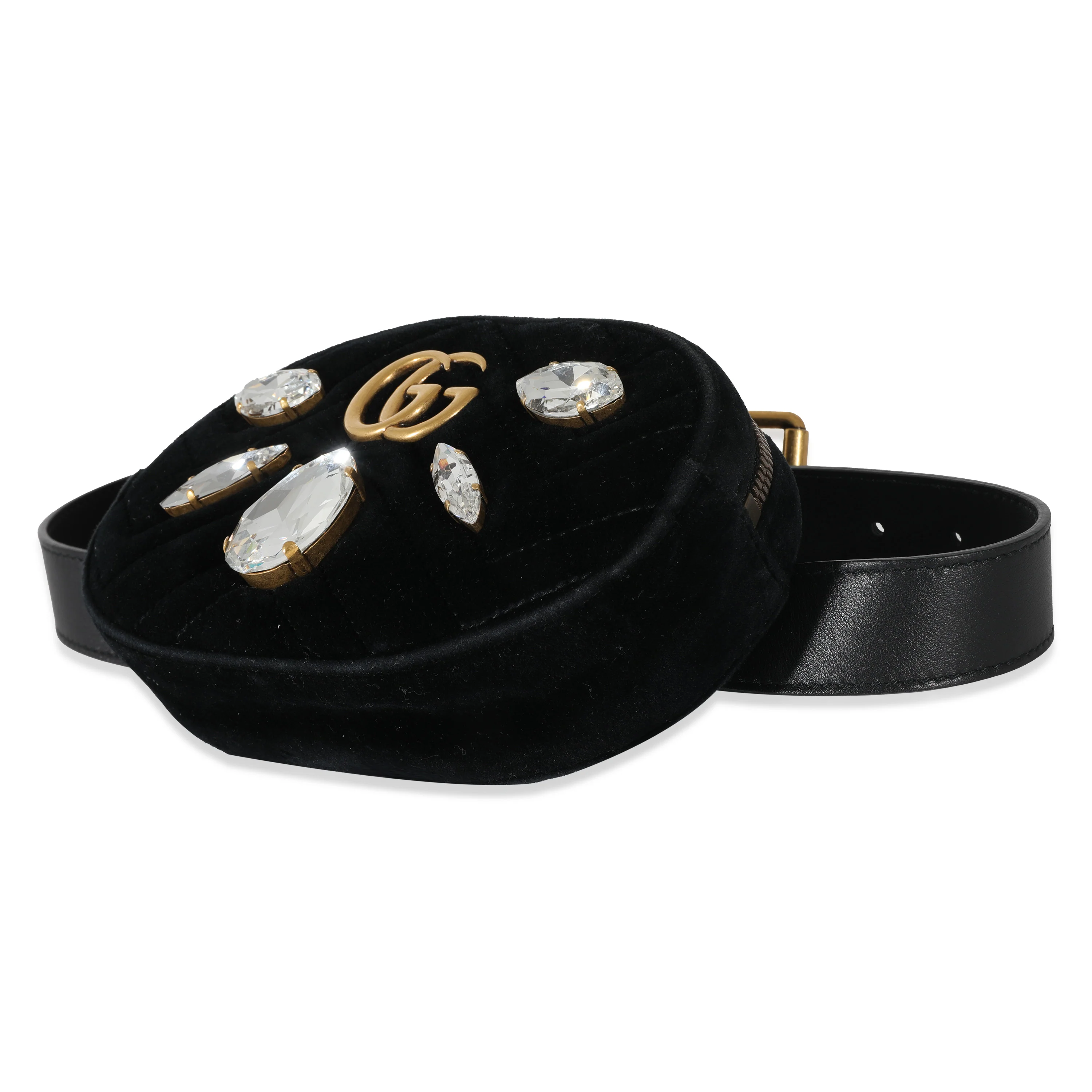 Gucci Black Matelassé Velvet Marquise Crystal GG Marmont Belt Bag - Image 6