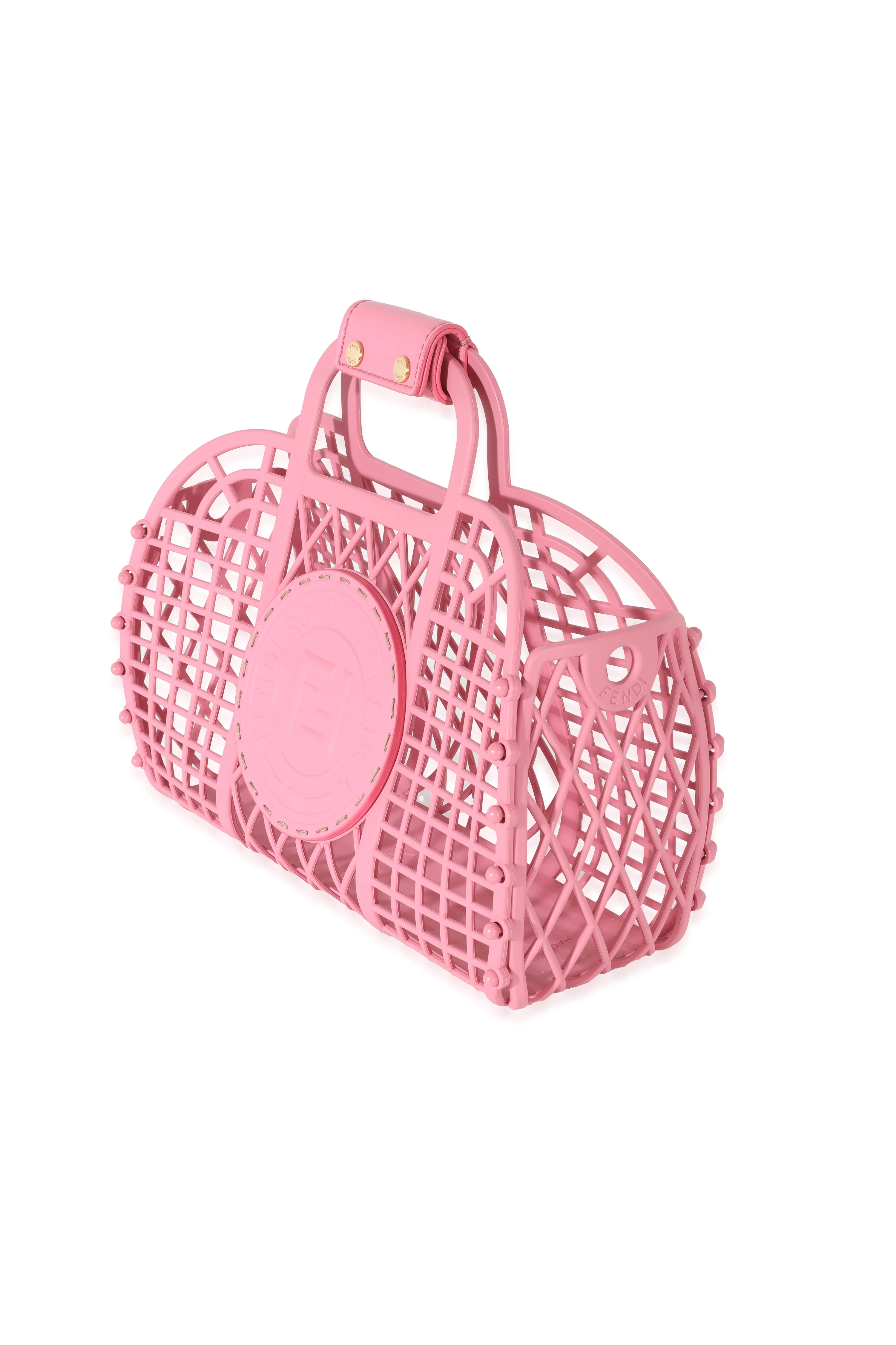 Fendi Pink Rosa Matte Recycled Plastic Small Vitello Liberty Basket - Image 2