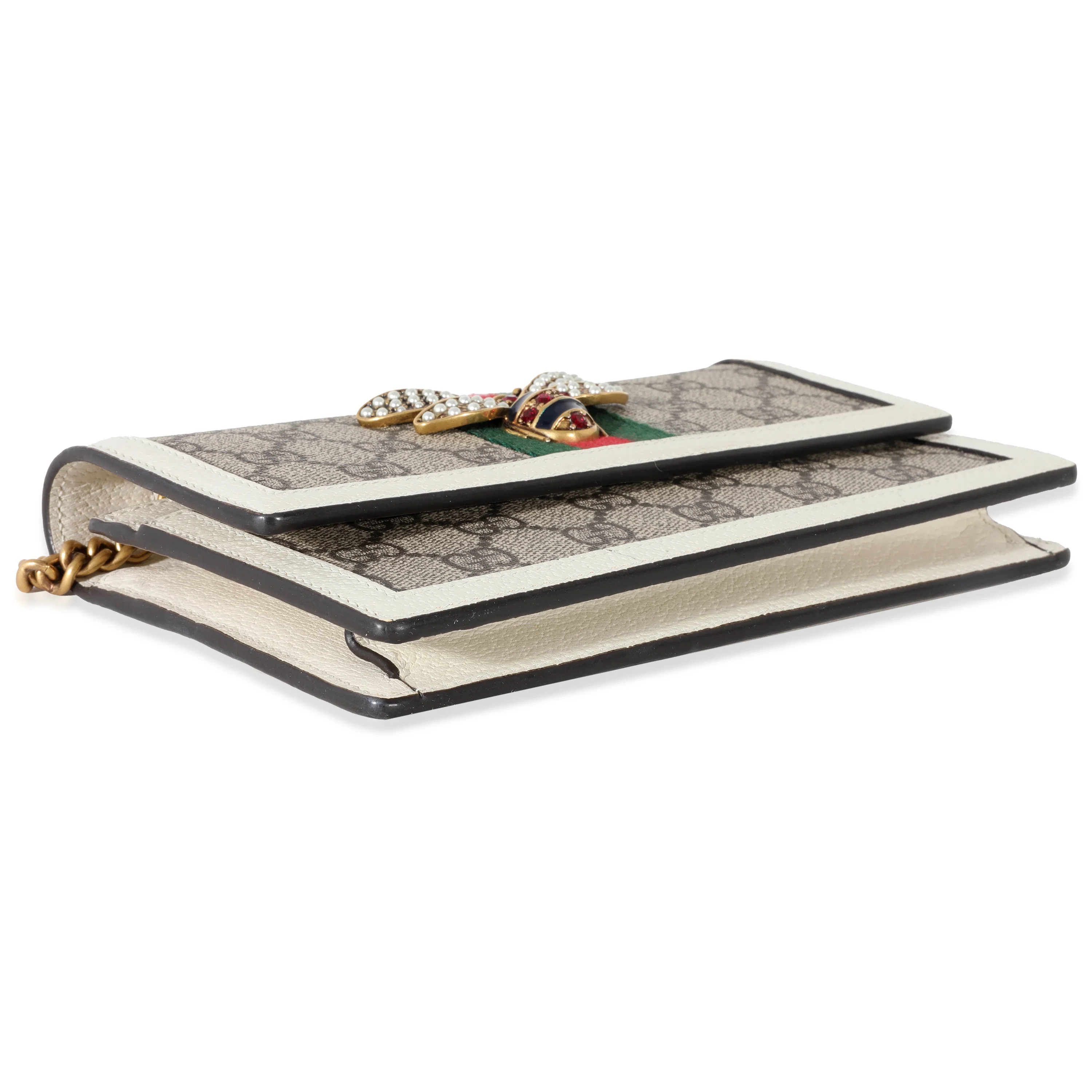 Gucci Beige GG Supreme Canvas Web Queen Margaret Chain Wallet - Image 6