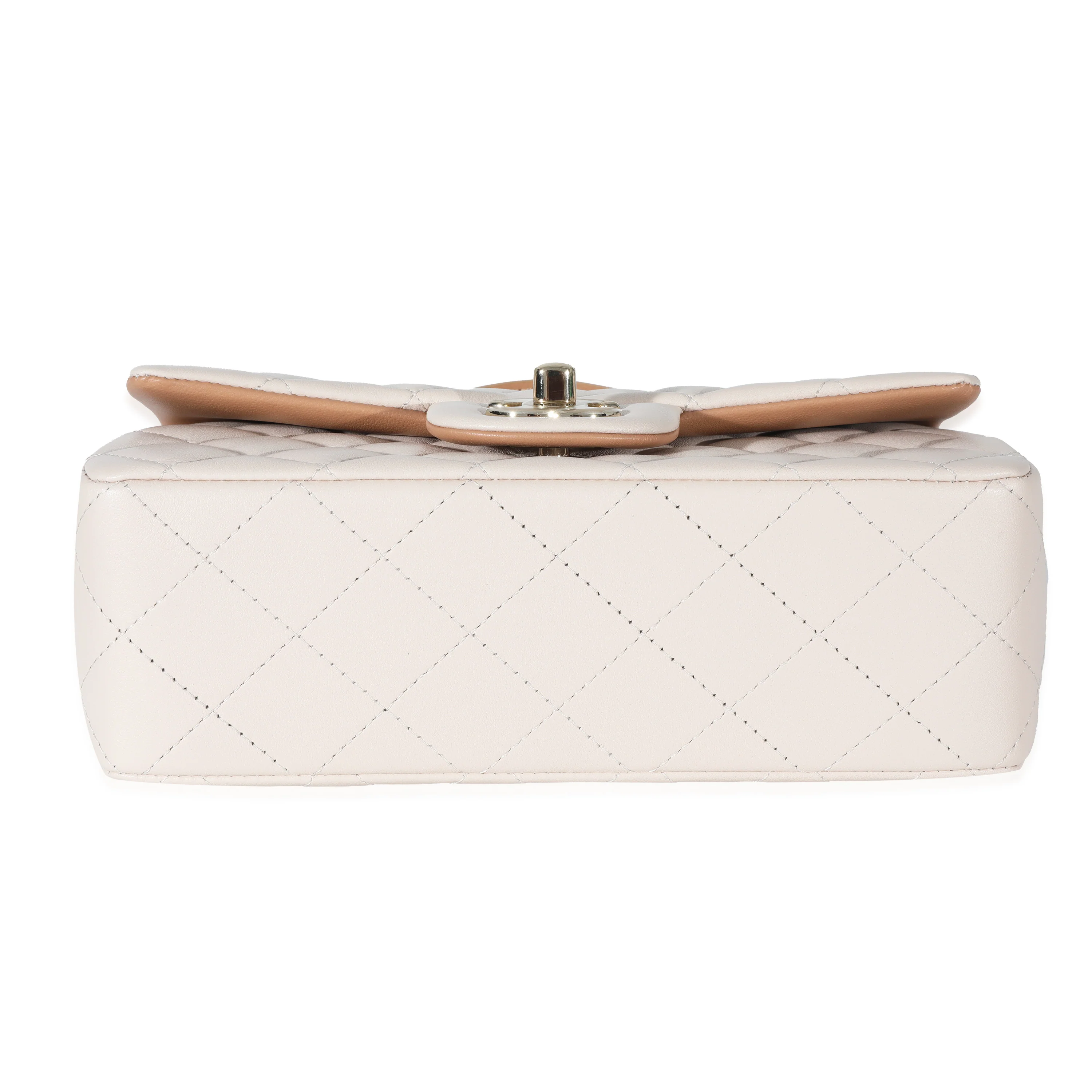 Chanel Beige Brown Quilted Bi-Color Lambskin Mini Top Handle Rectangular Flap - Image 5