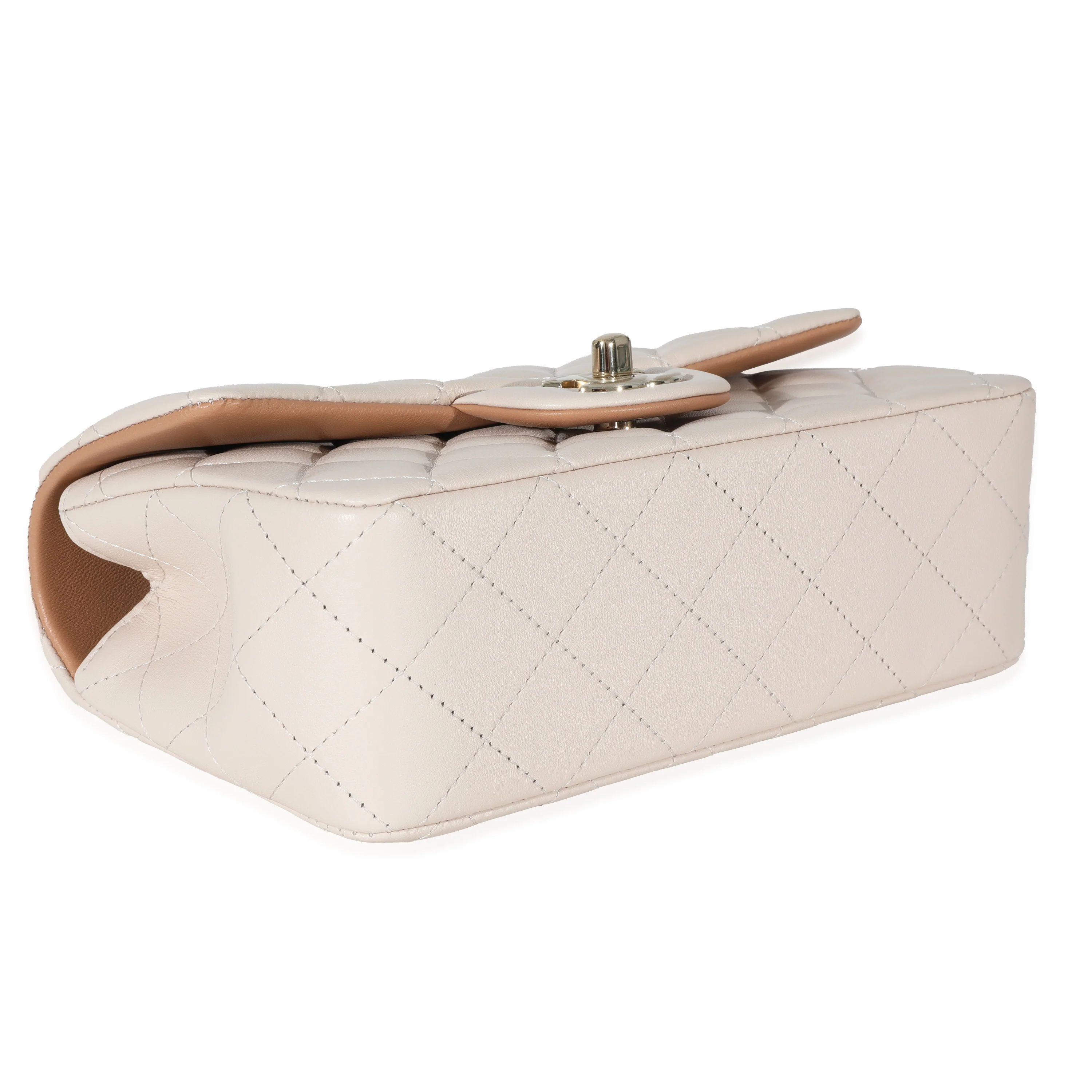 Chanel Beige Brown Quilted Bi-Color Lambskin Mini Top Handle Rectangular Flap - Image 6