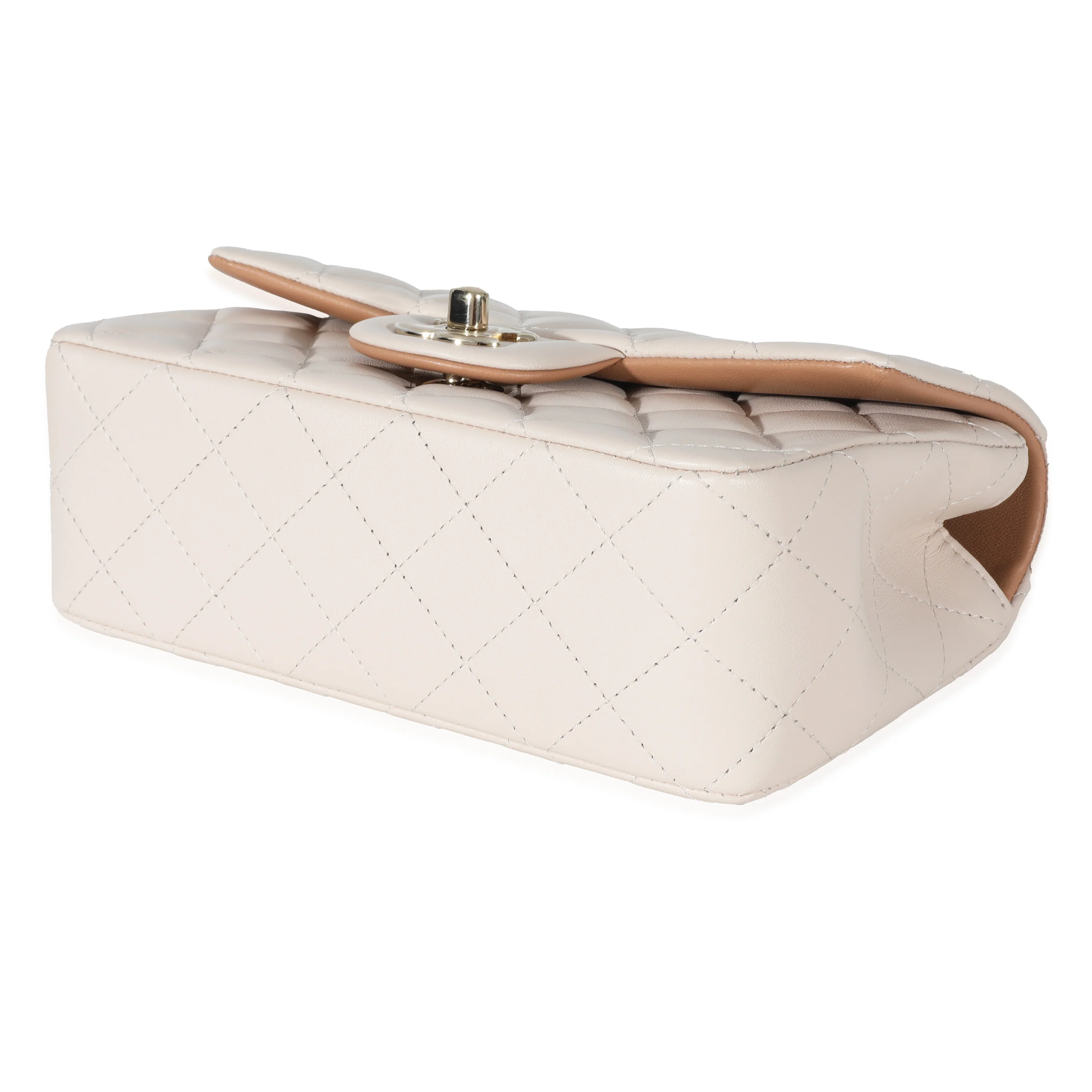 Chanel Beige Brown Quilted Bi-Color Lambskin Mini Top Handle Rectangular Flap - Image 7