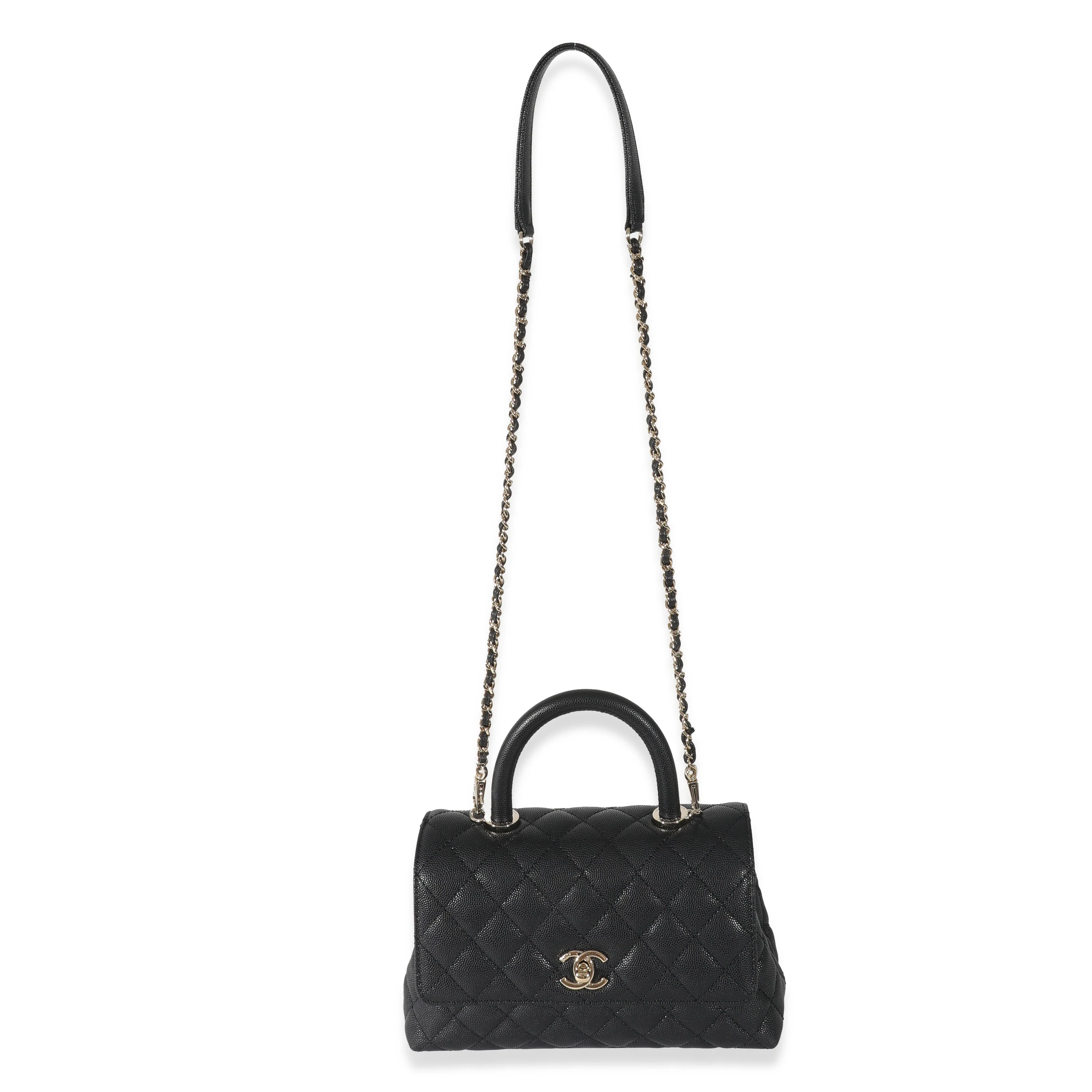 Chanel Black Caviar Quilted Small Coco Top Handle Flap Bag - Image 4