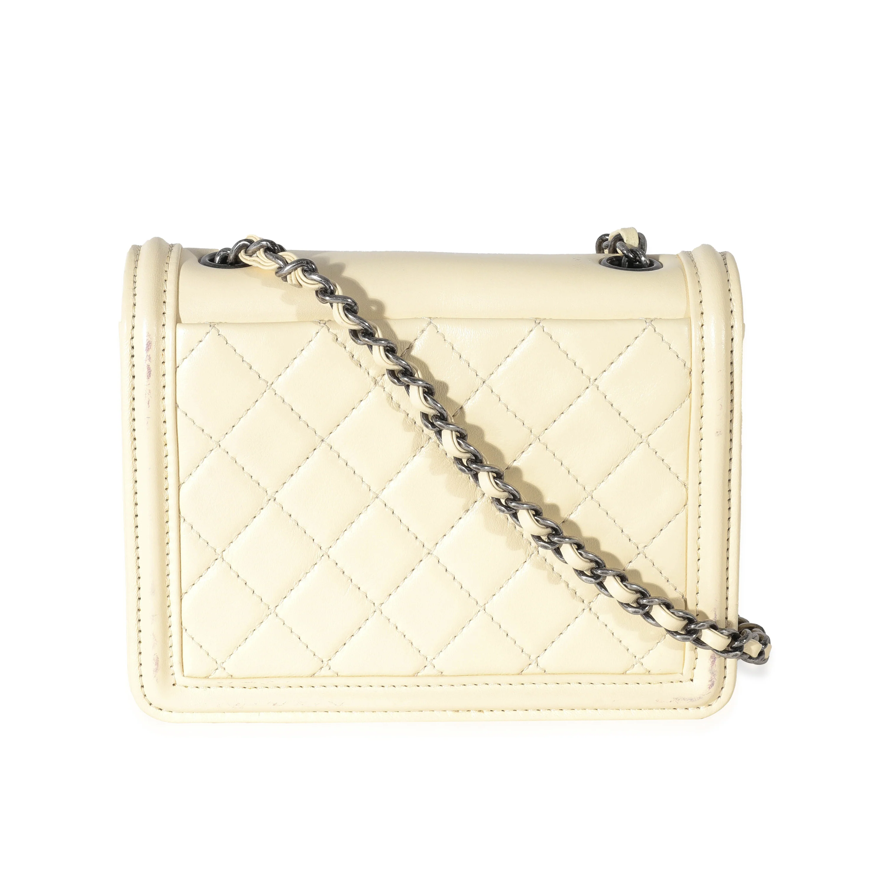 Chanel Cream Lambskin Quilted Seamless Greek Boy Brick Flap Bag - Image 3