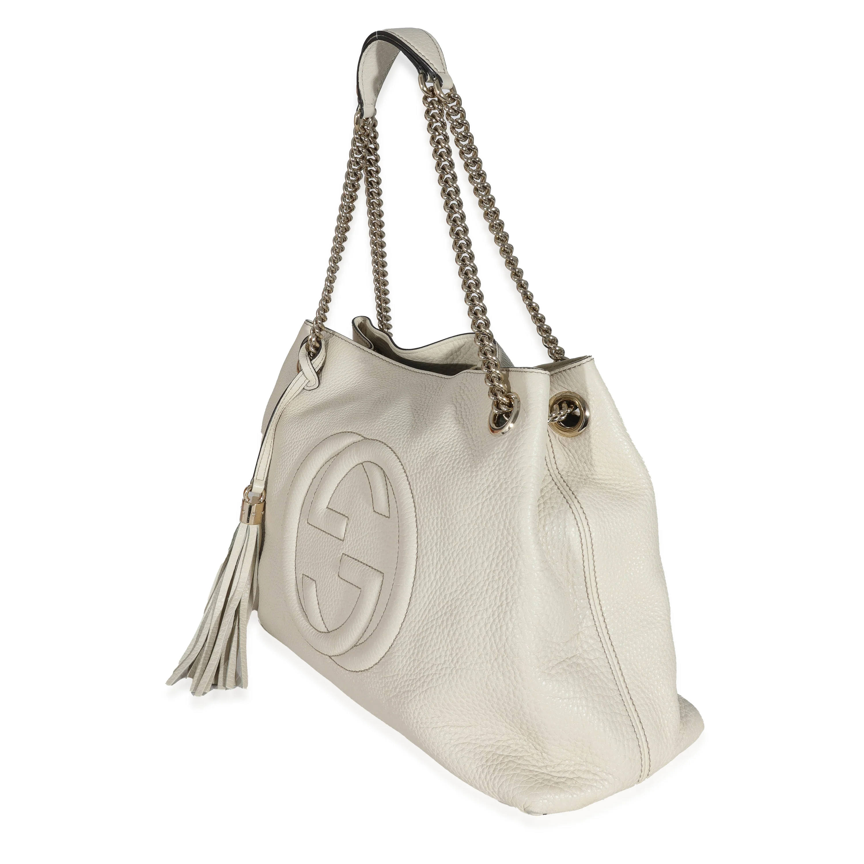Gucci Cream Pebbled Calfskin Medium Soho Chain Tote - Image 2