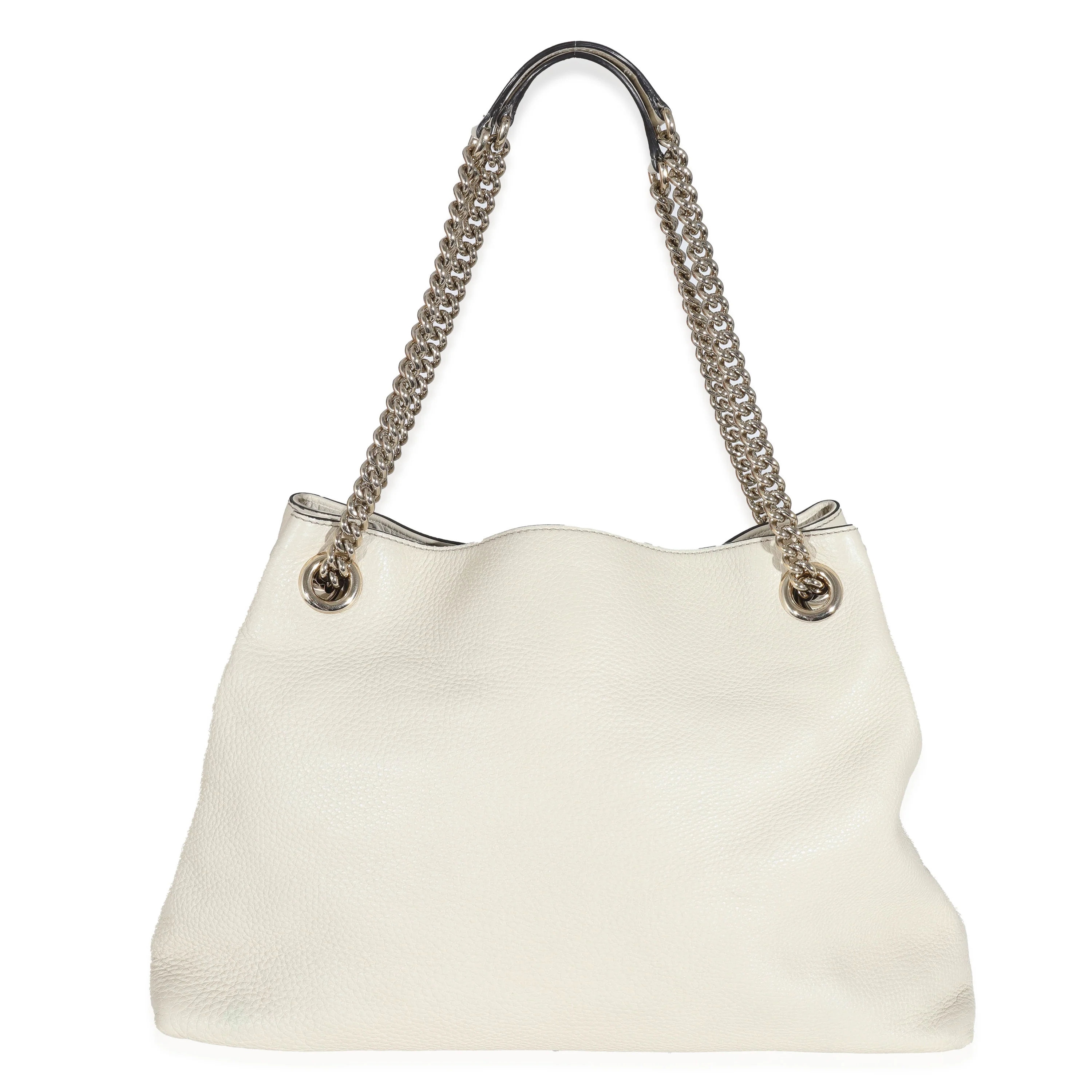 Gucci Cream Pebbled Calfskin Medium Soho Chain Tote - Image 3