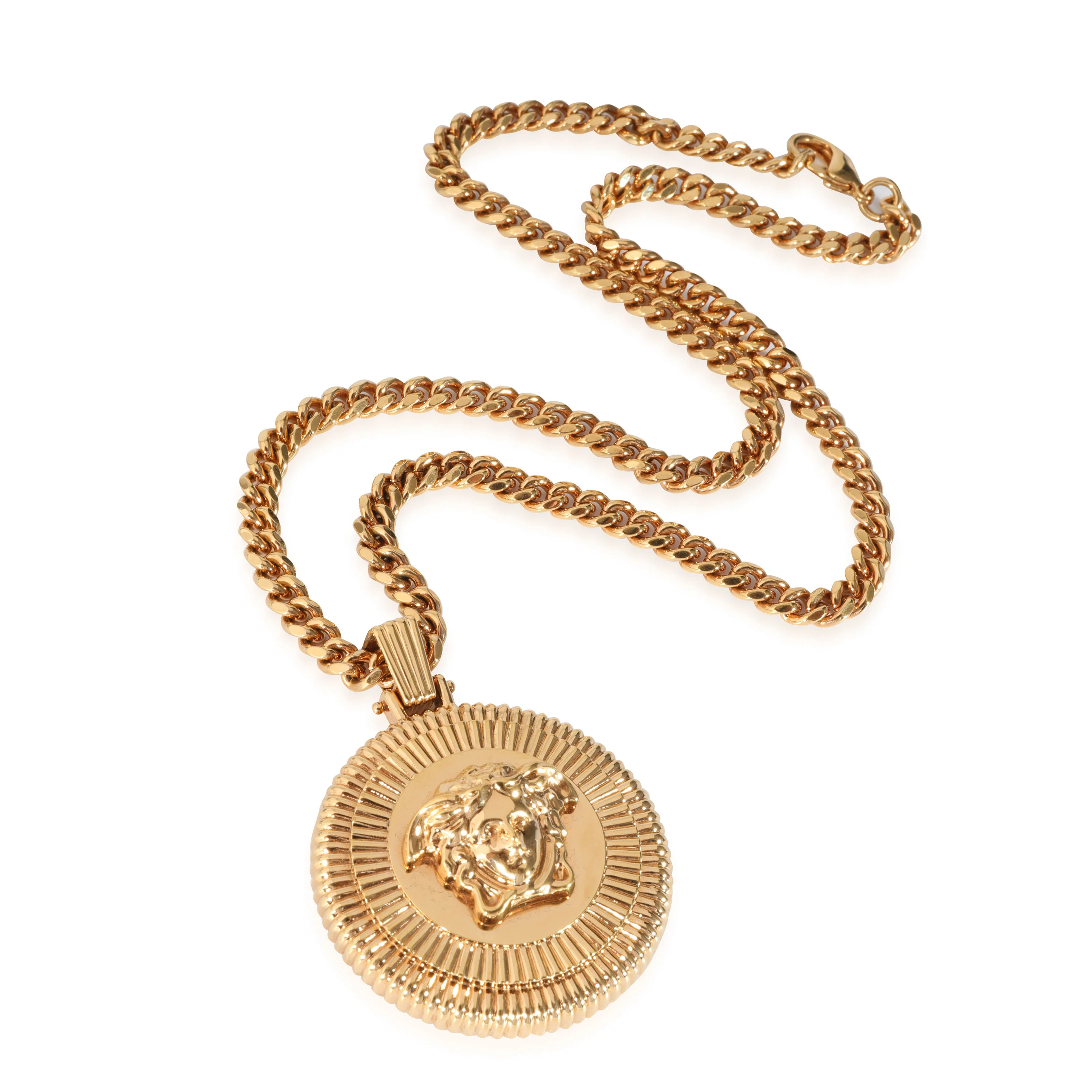 Versace Medusa Gold Tone Pendant on Curb Chain - Image 2