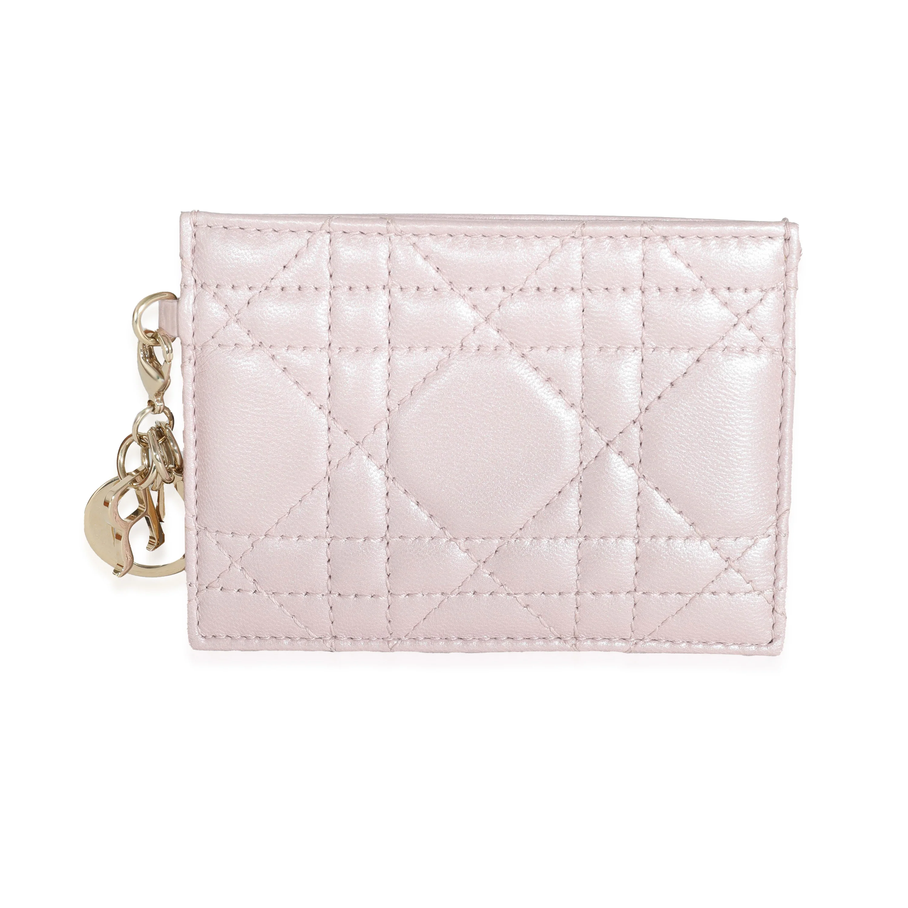 Christian Dior Metallic Pink Lady Dior Card Holder
