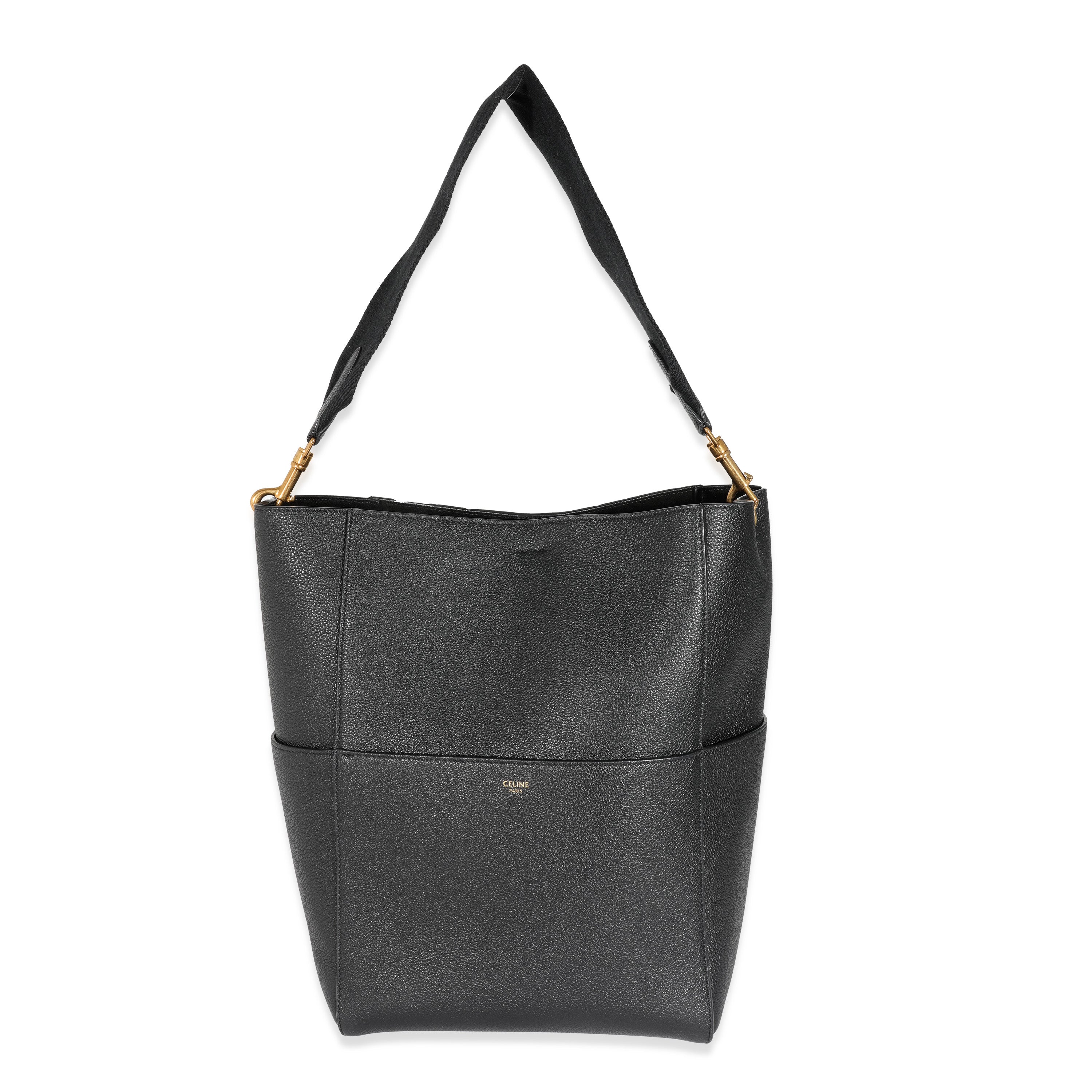 Celine Black Calfskin Medium Seau Sangle Bucket Bag Medium