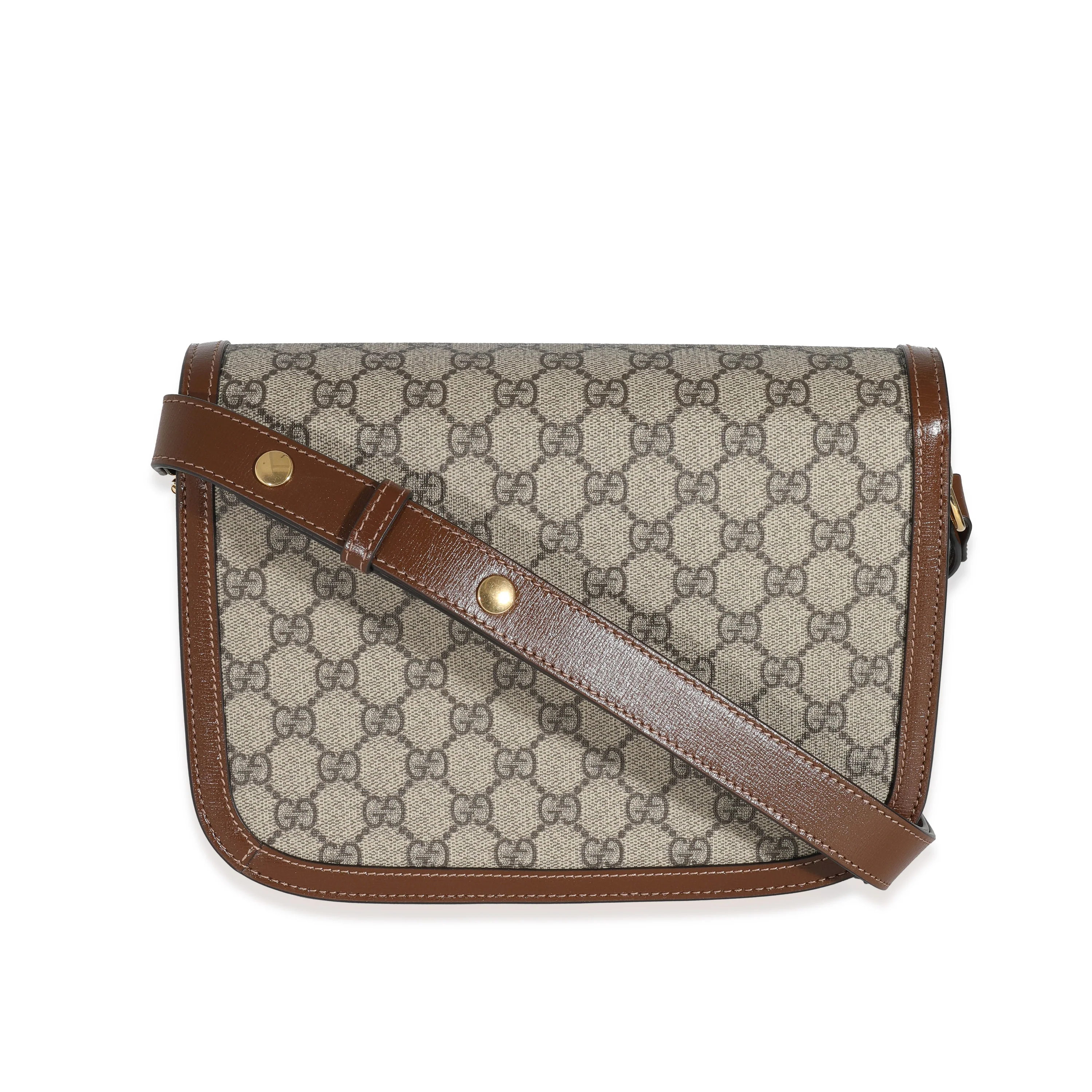 Gucci GG Supreme & Brown Leather 1955 Horsebit Shoulder Bag - Image 3
