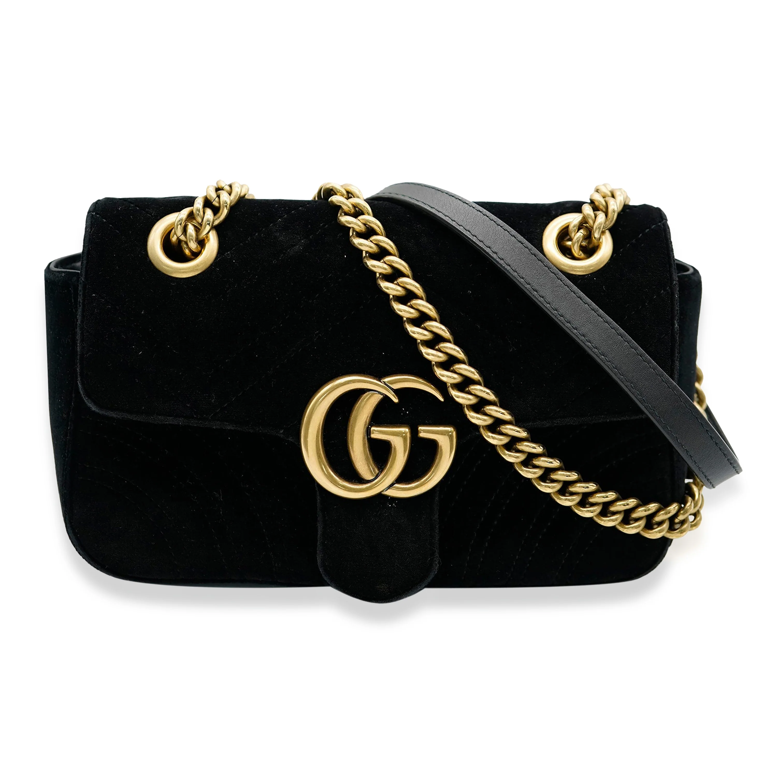 Gucci Black Velvet Matelasse GG Mini Marmont Bag