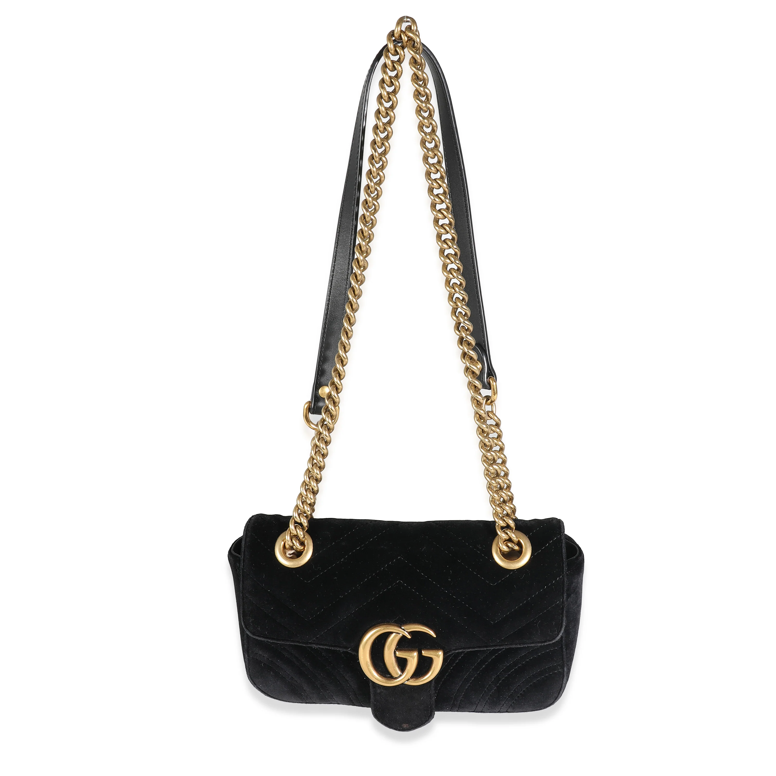 Gucci Black Velvet Matelasse GG Mini Marmont Bag - Image 9