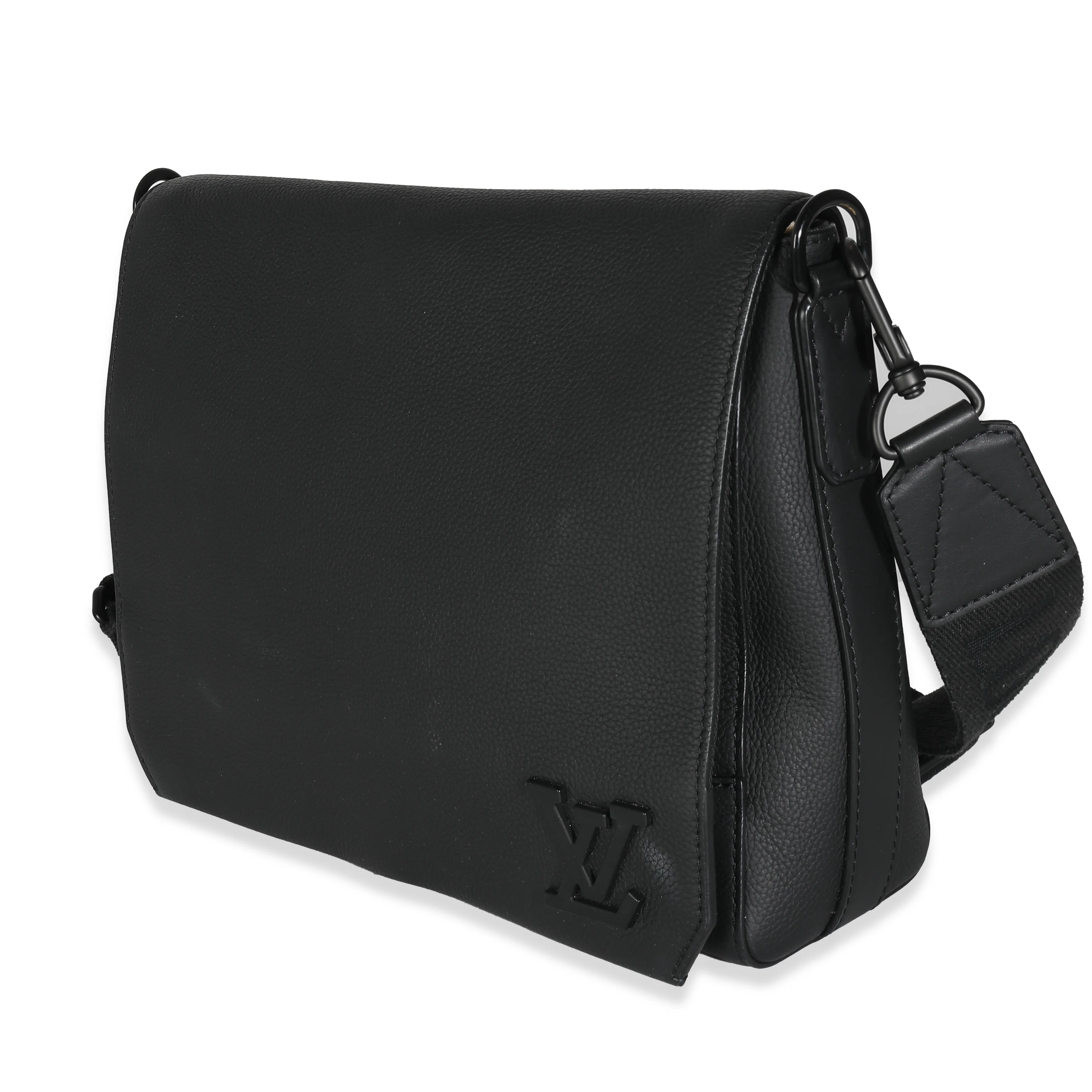 Black Grained Calf Leather Aerogram Takeoff Messenger - Image 2