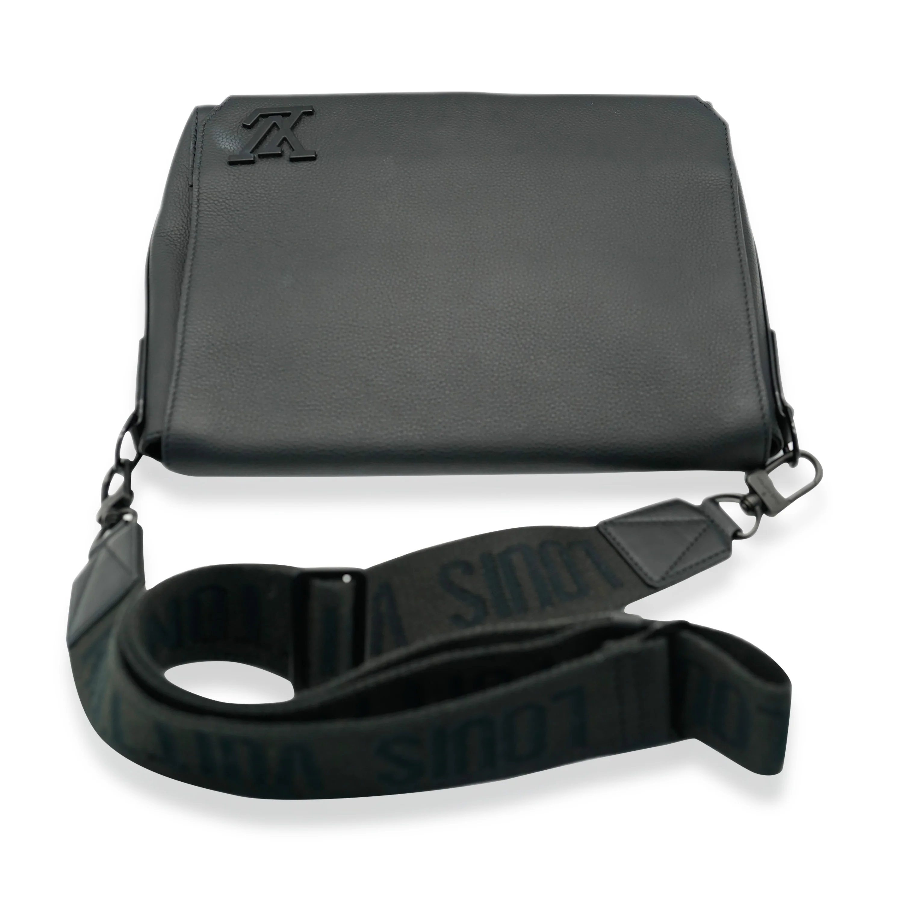 Black Grained Calf Leather Aerogram Takeoff Messenger - Image 9