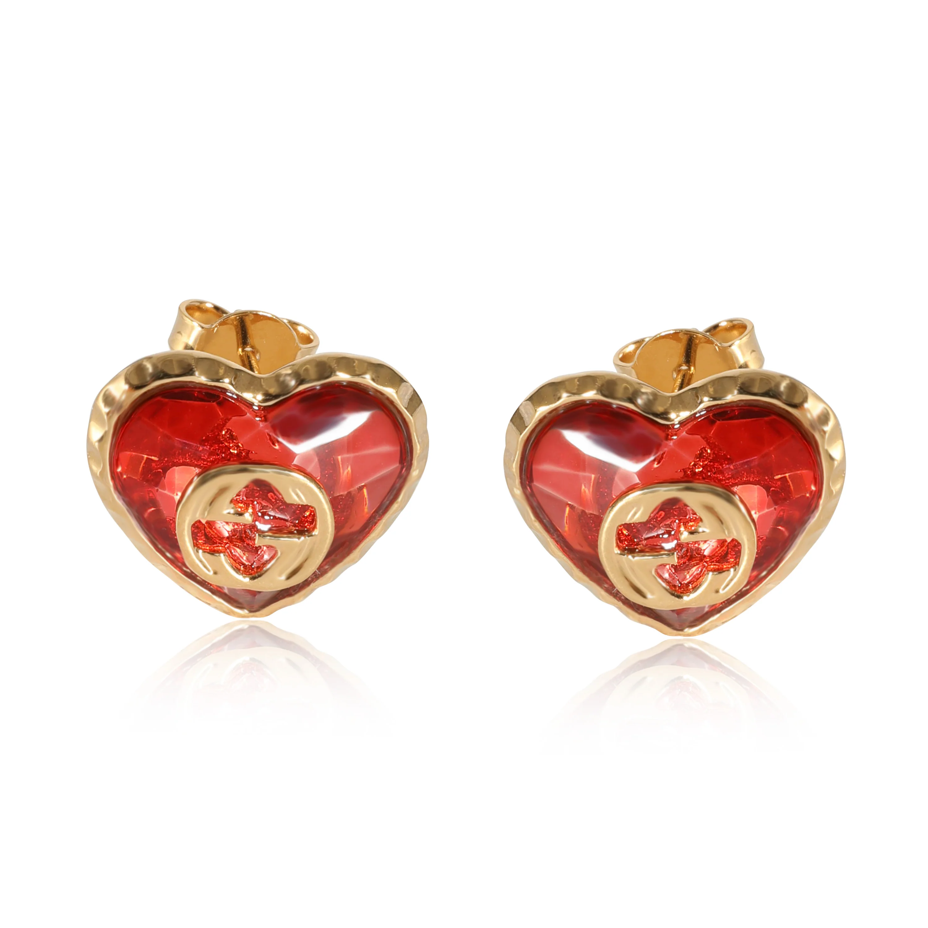 Gucci Interlocking G Red Crystal Heart Earrings