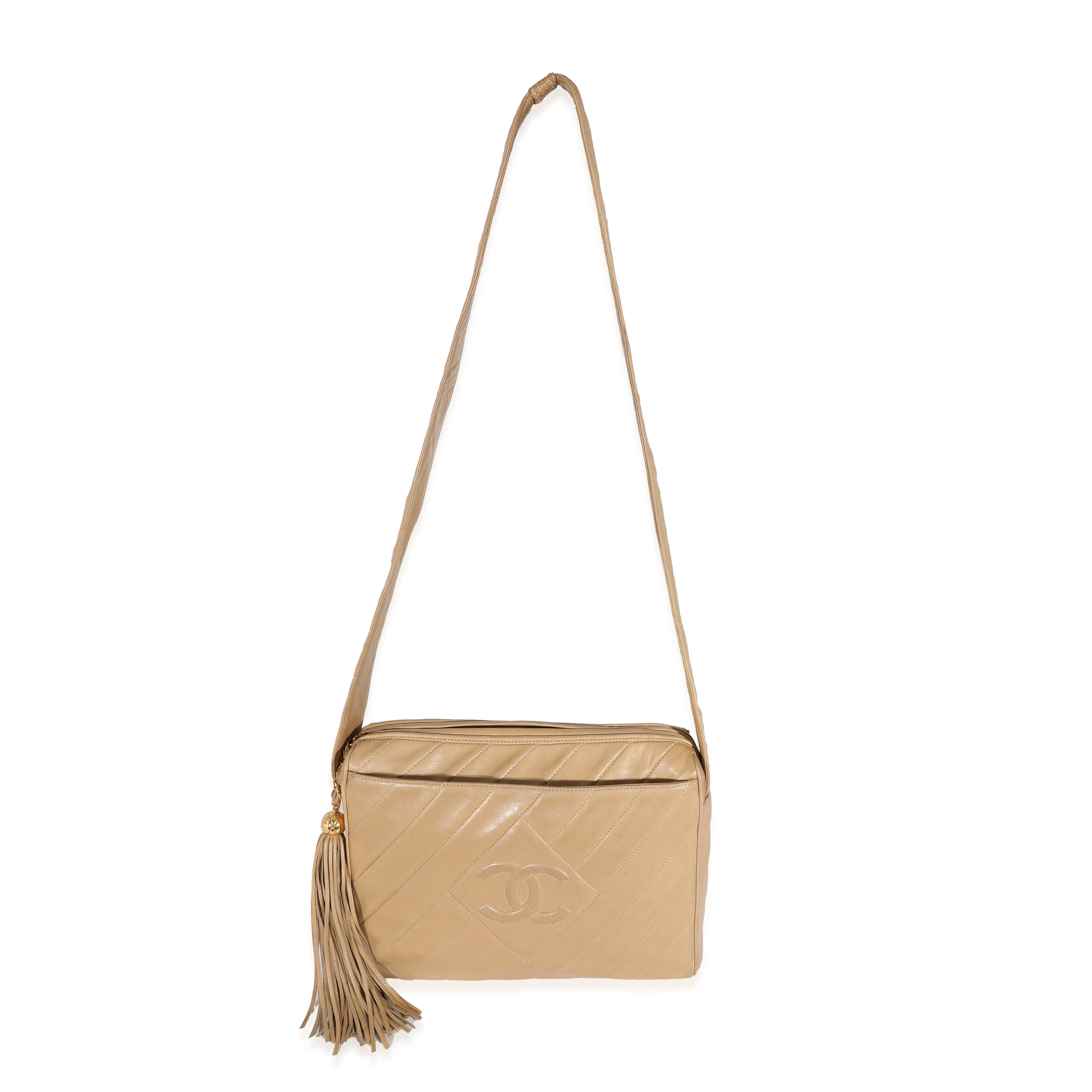 Chanel Vintage Lambskin Diagonal Stich CC Tassel Camera - Image 7