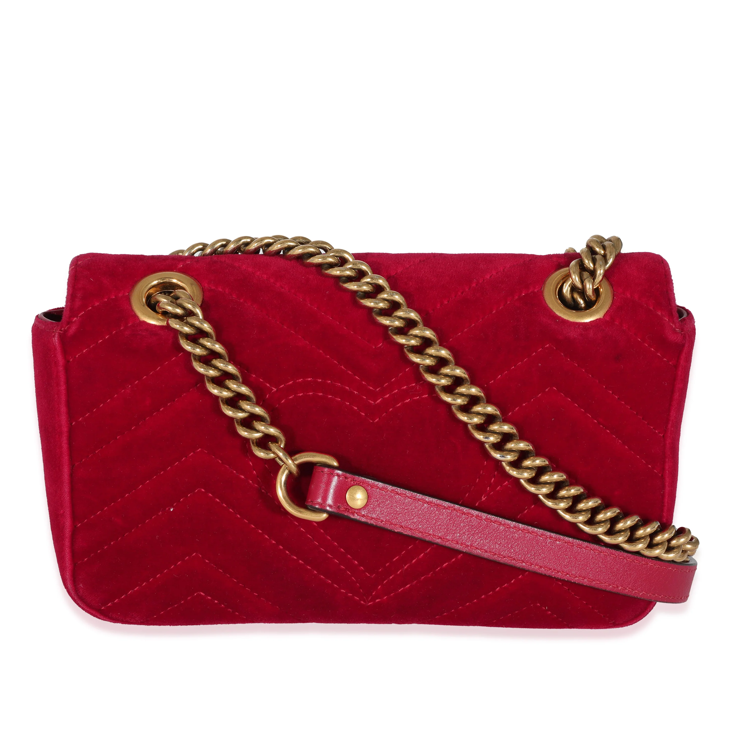 Gucci Red Velvet Matelassé Mini Marmont Shoulder Bag Mini - Image 3