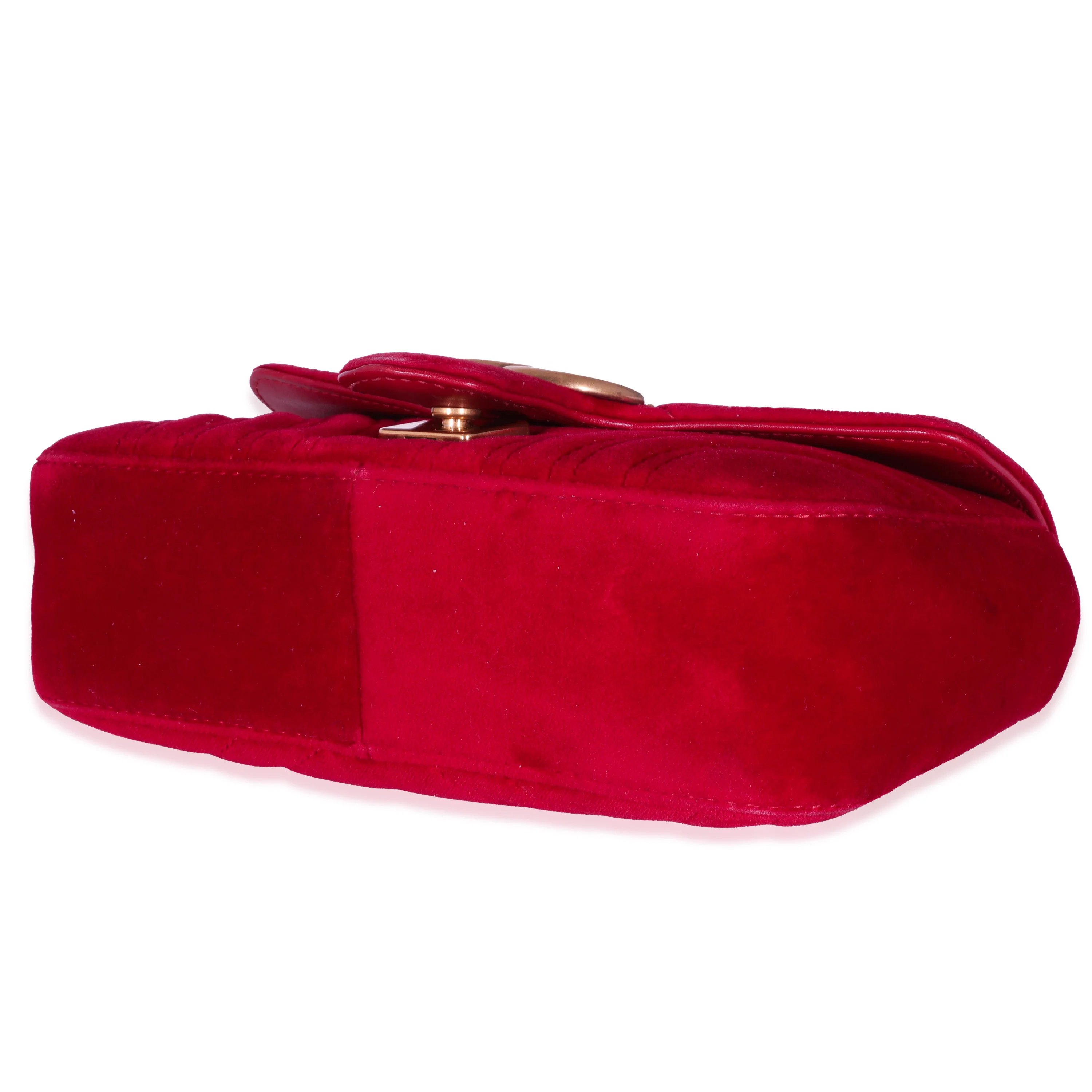 Gucci Red Velvet Matelassé Mini Marmont Shoulder Bag Mini - Image 6