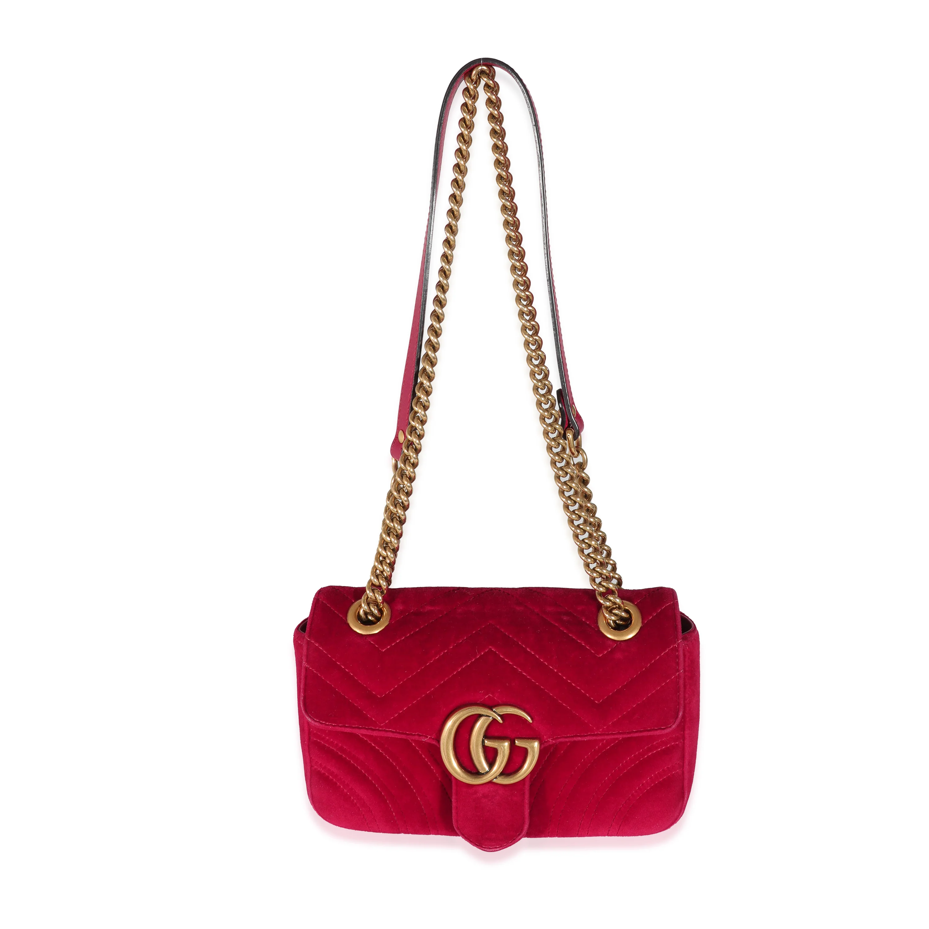 Gucci Red Velvet Matelassé Mini Marmont Shoulder Bag Mini - Image 7