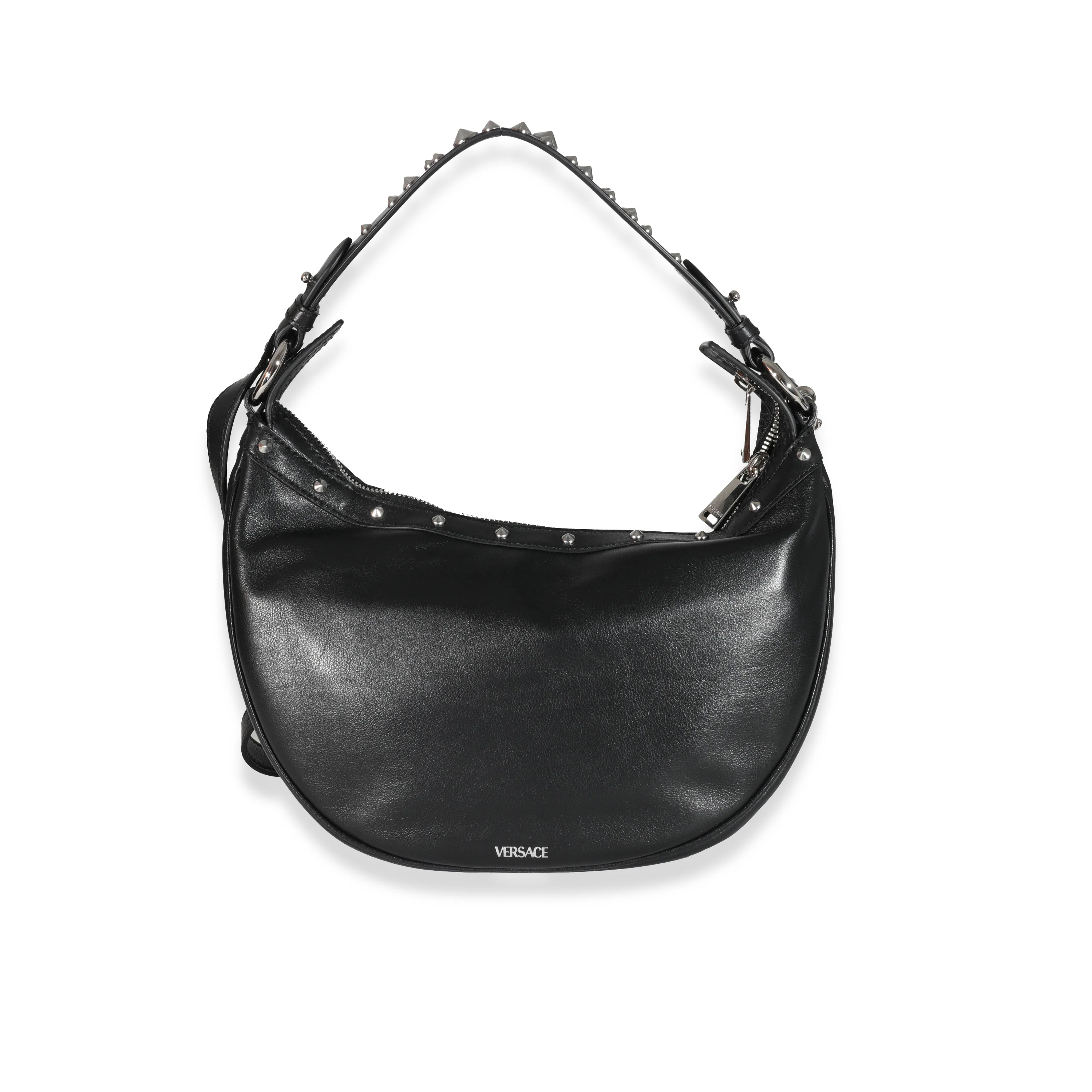 Versace Black Studded Calfskin Small Medusa Repeat Hobo - Image 3
