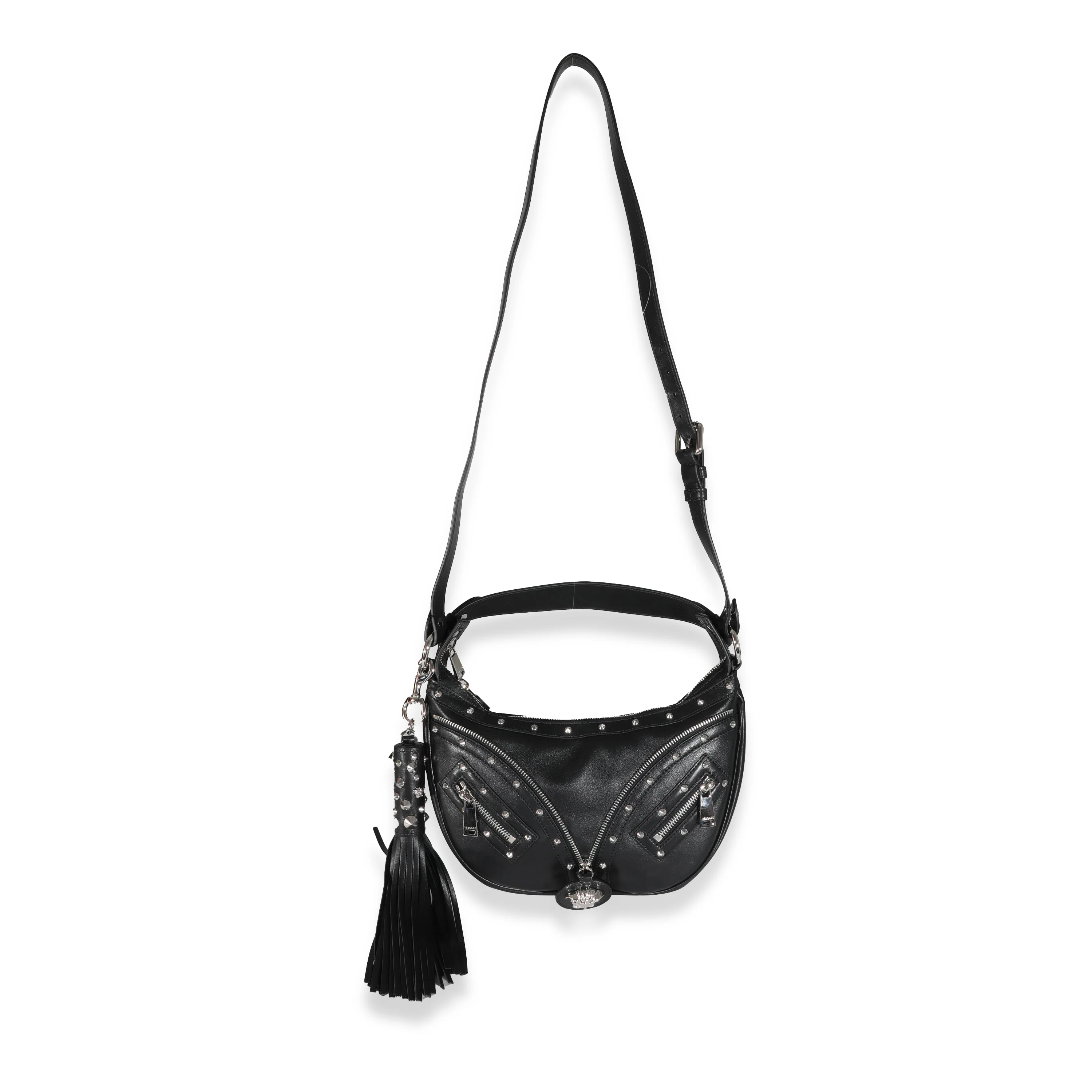 Versace Black Studded Calfskin Small Medusa Repeat Hobo - Image 4