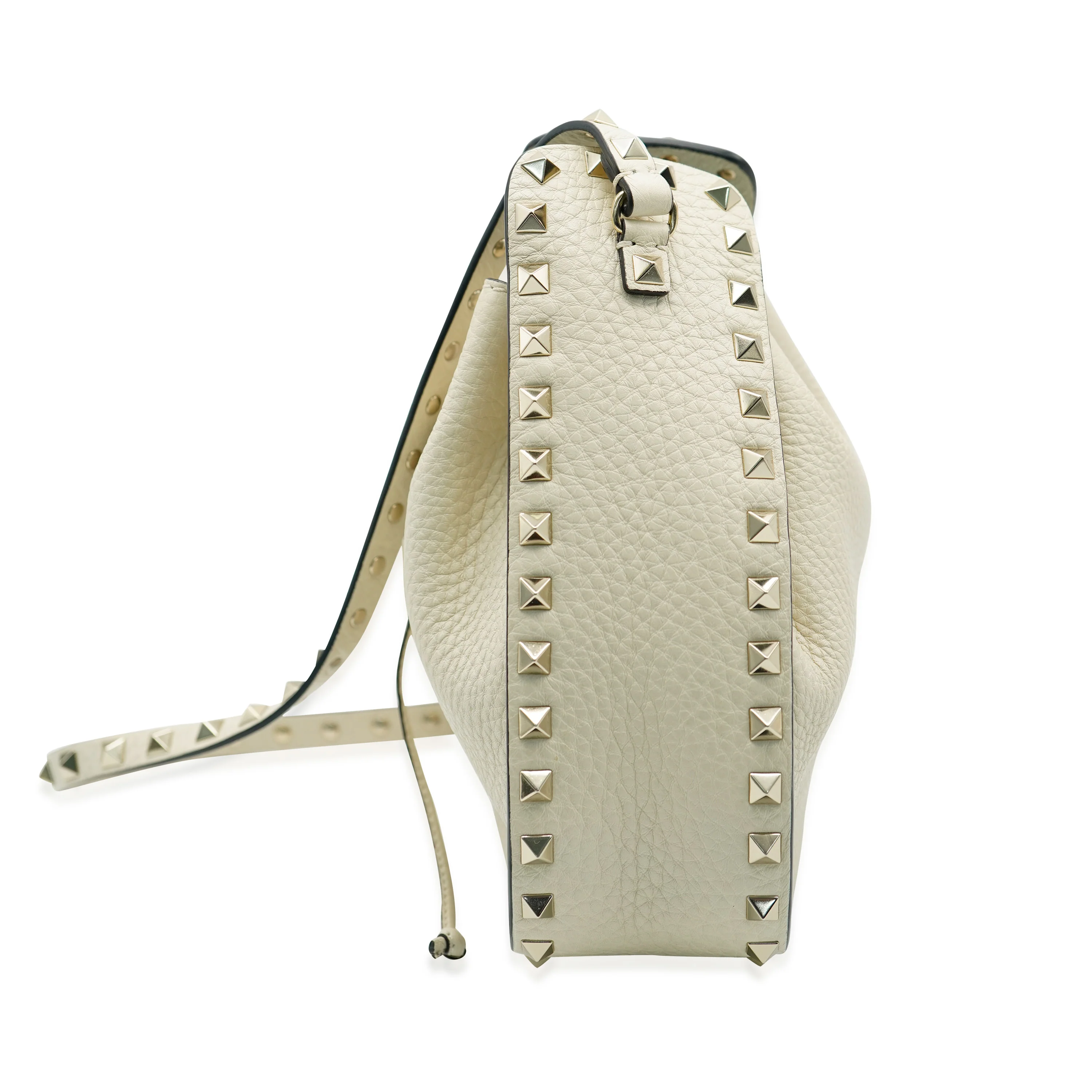 White Leather Rockstud Bucket Bag - Image 4