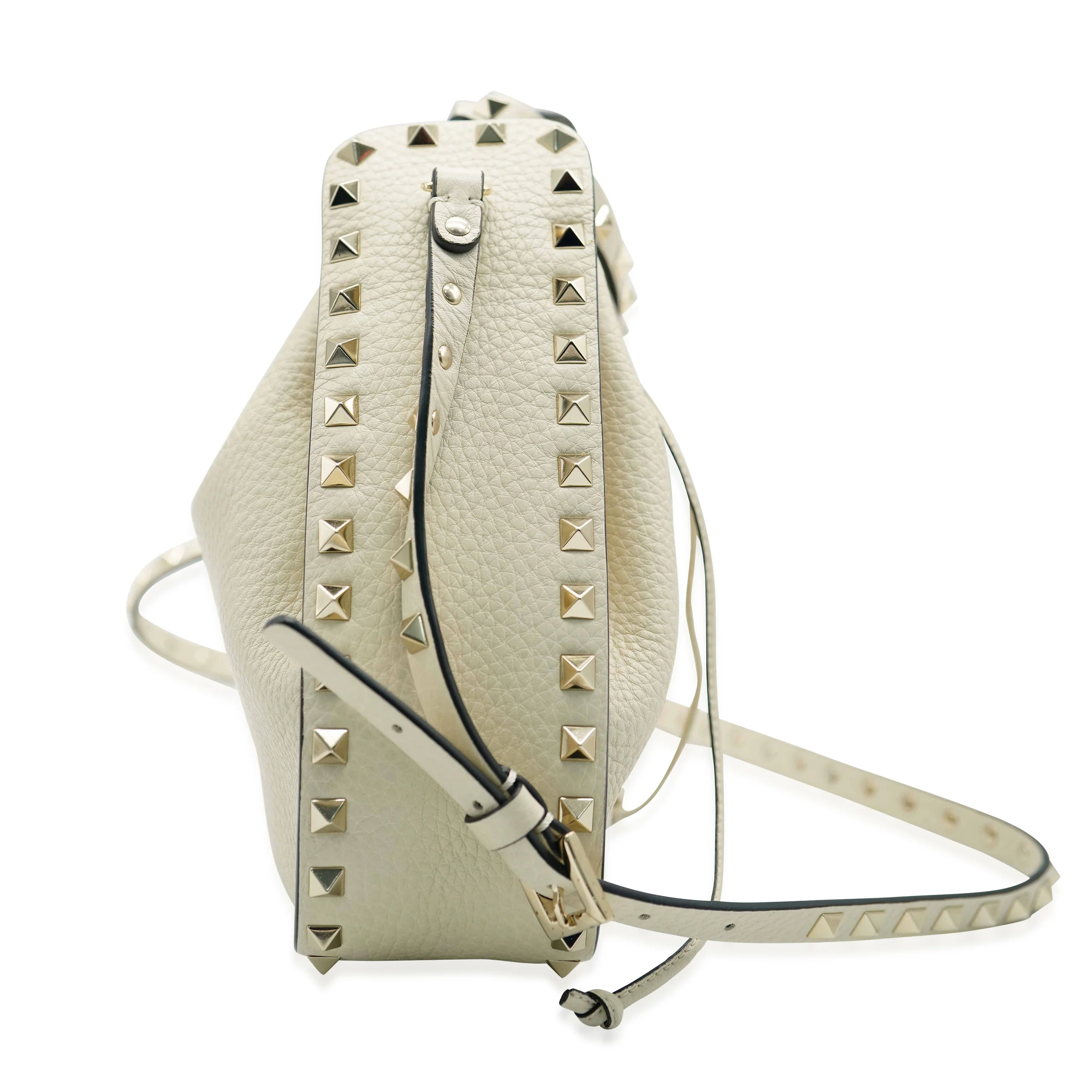 White Leather Rockstud Bucket Bag - Image 7