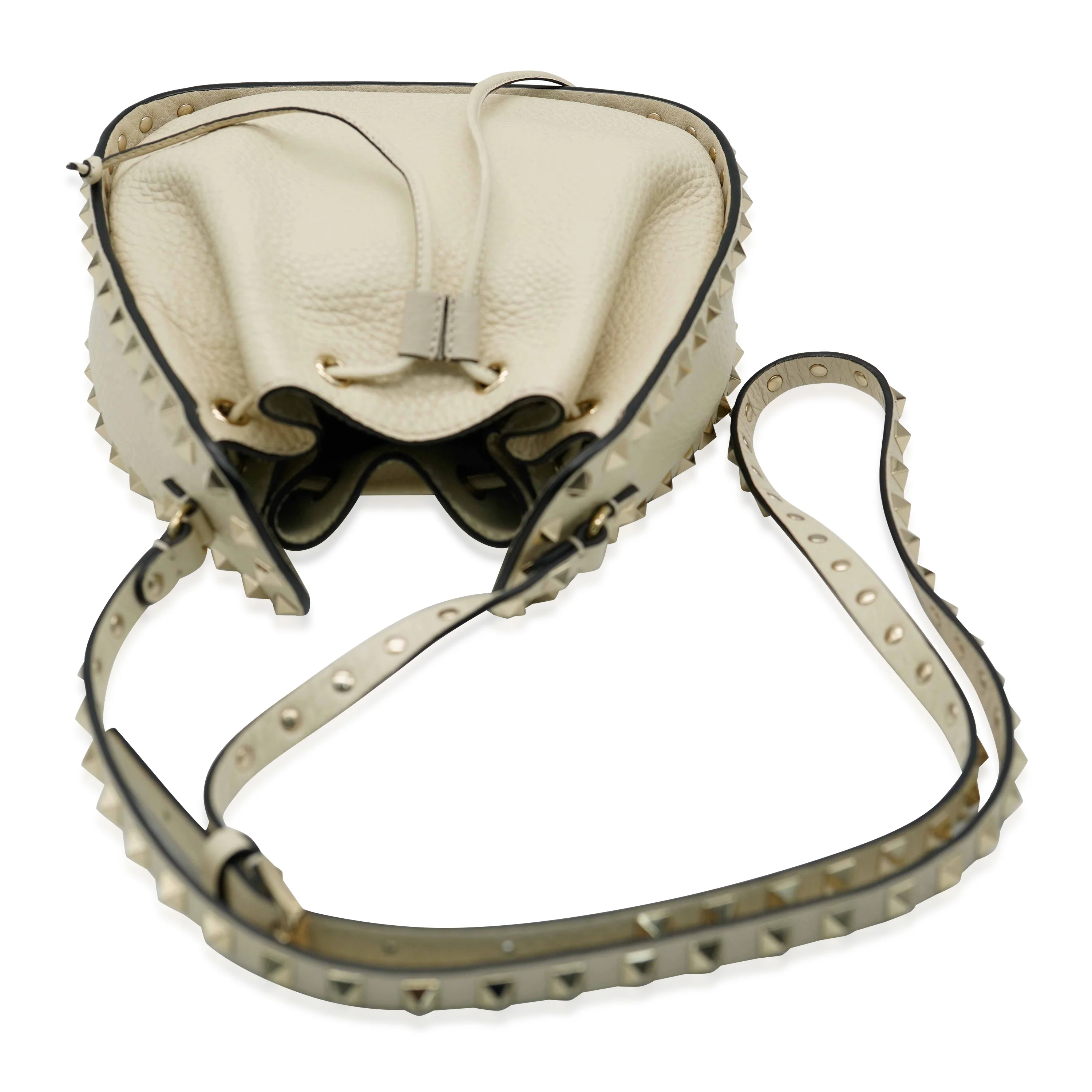 White Leather Rockstud Bucket Bag - Image 8