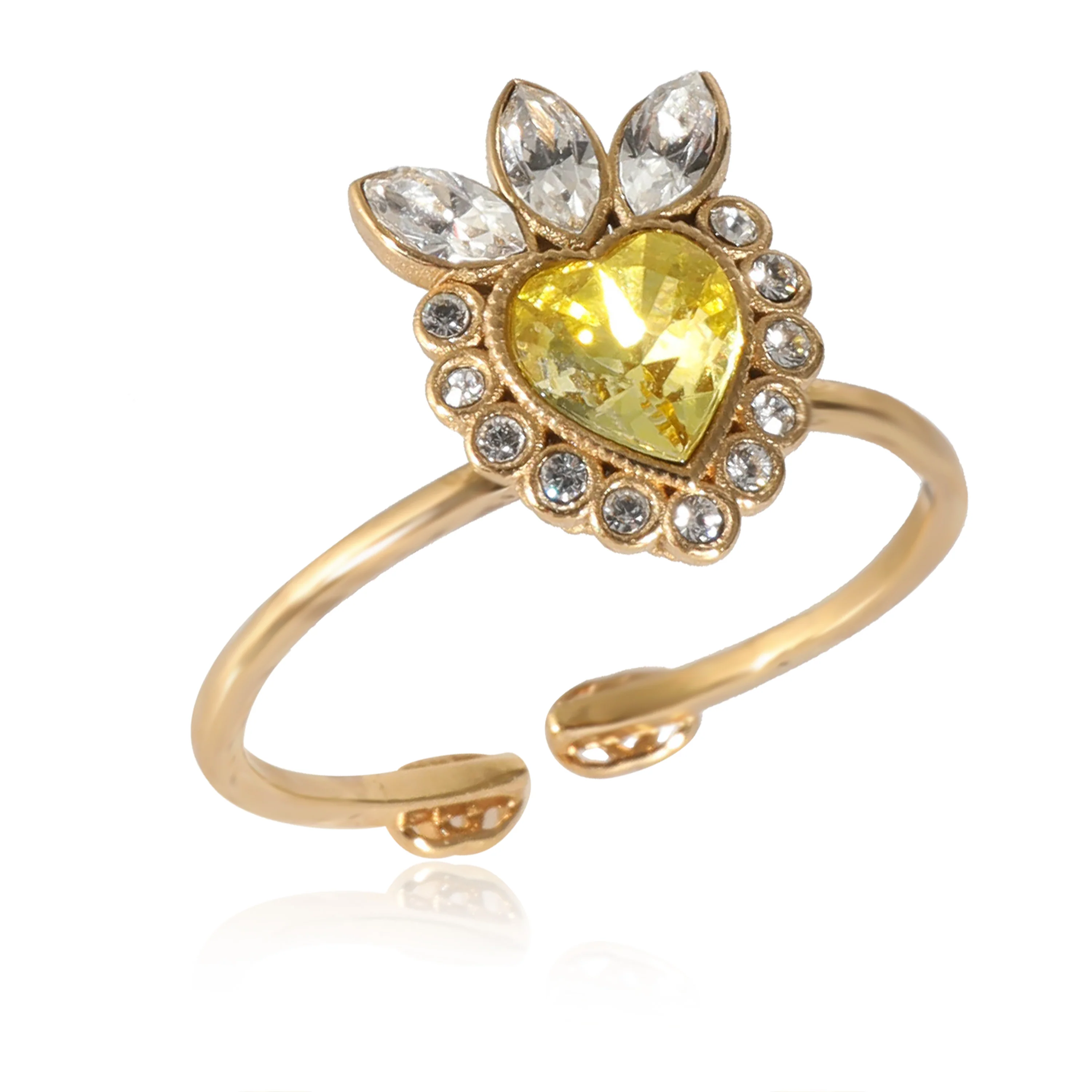 Gucci Brass Heart Yellow Crystal Ring - Image 3