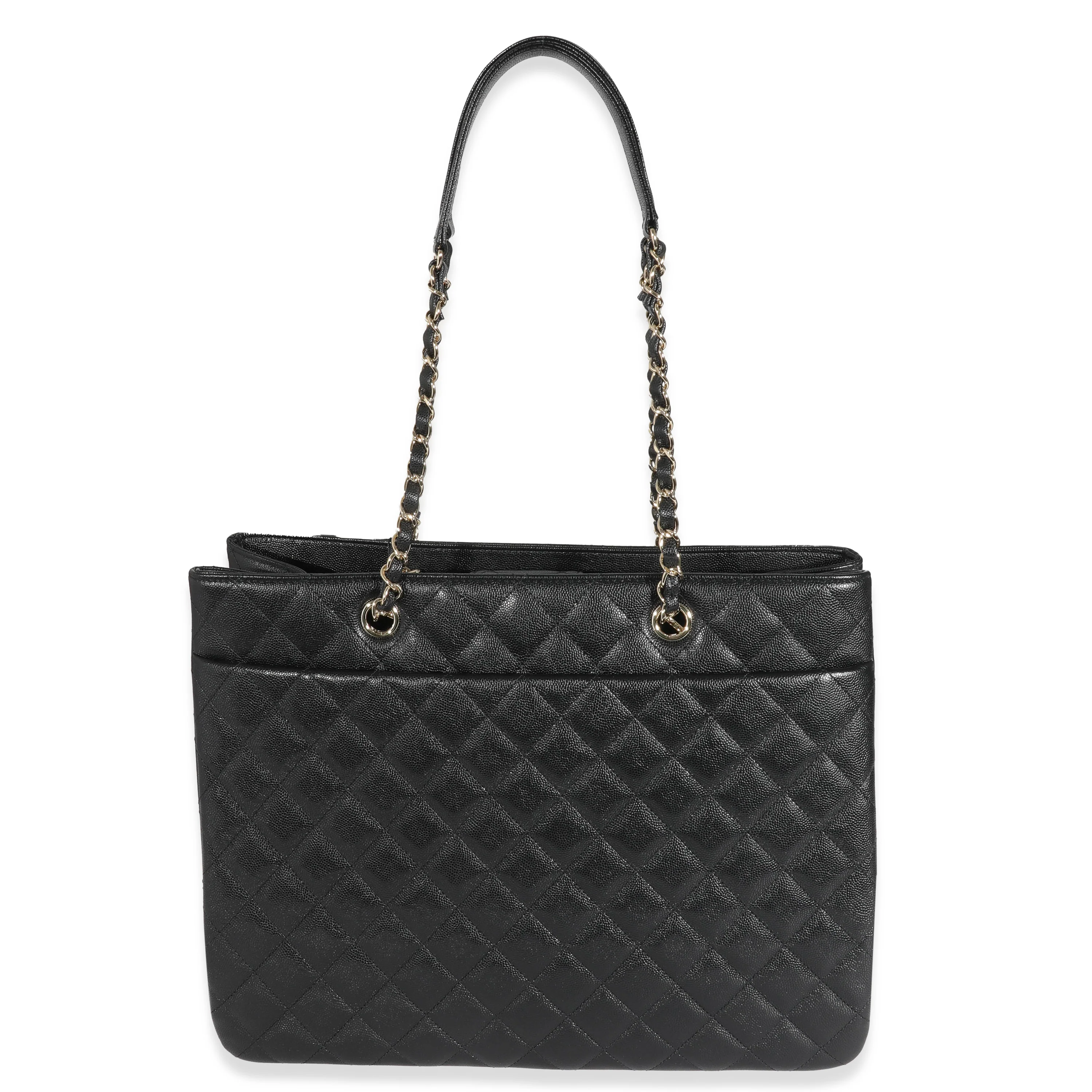 Chanel 23C Black Quilted Caviar Large Shopping Tote - Image 3