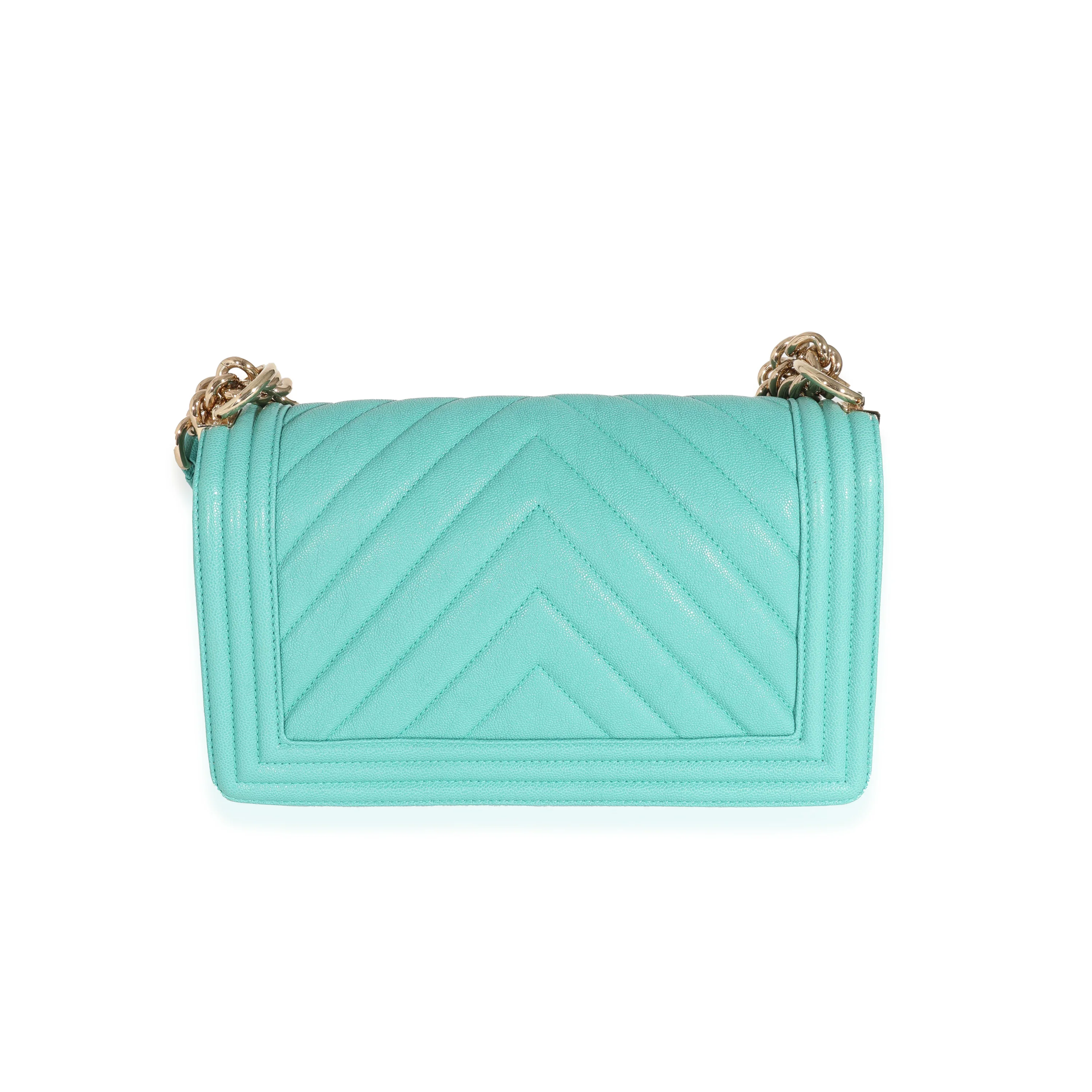 Chanel 19S Teal Chevron Caviar Medium Boy Bag - Image 3