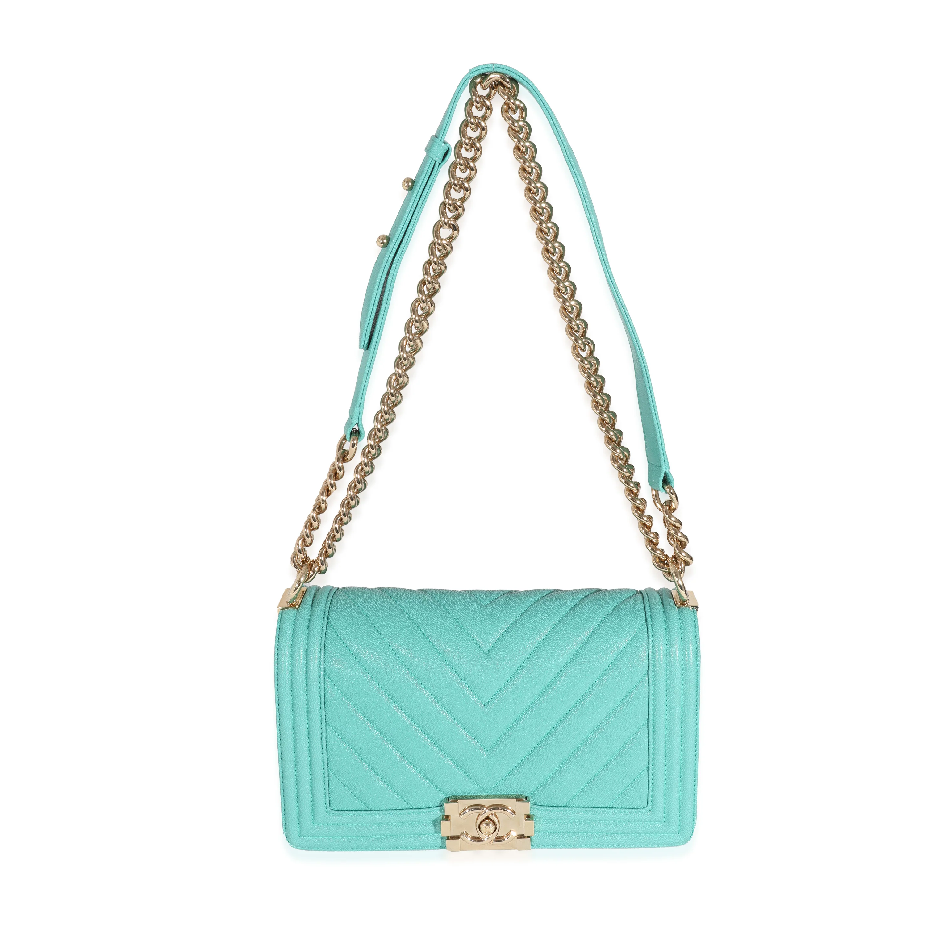 Chanel 19S Teal Chevron Caviar Medium Boy Bag - Image 4