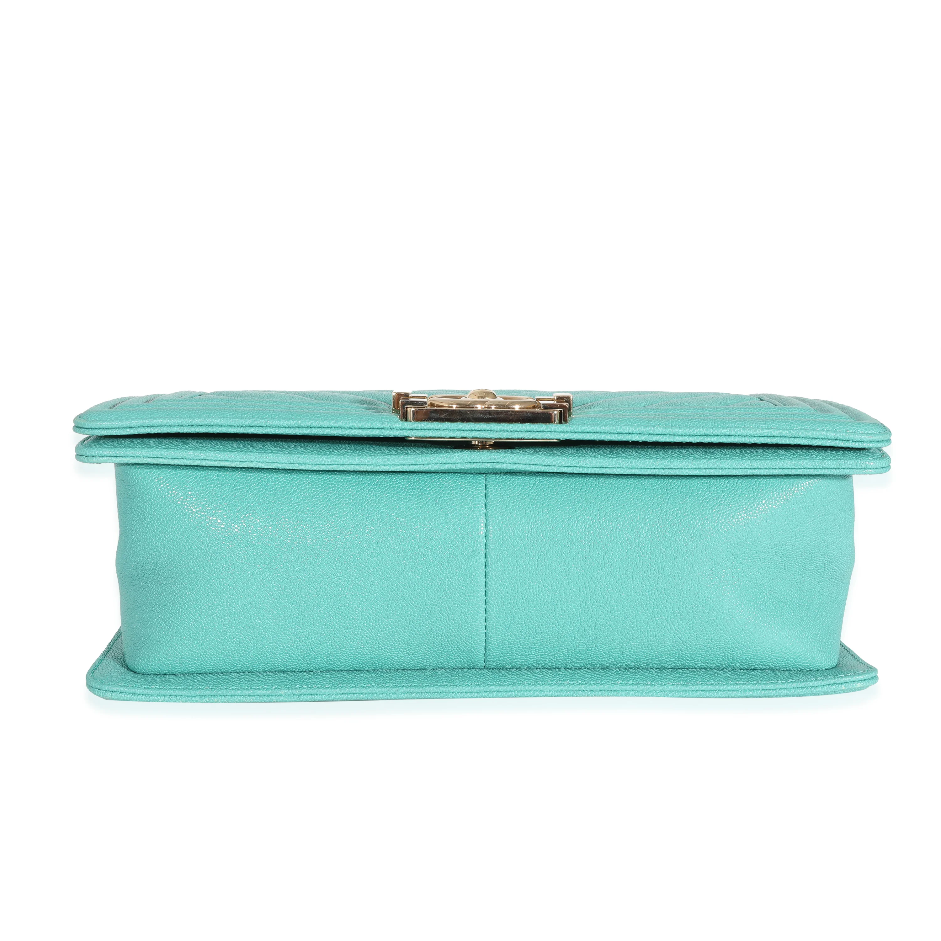 Chanel 19S Teal Chevron Caviar Medium Boy Bag - Image 5