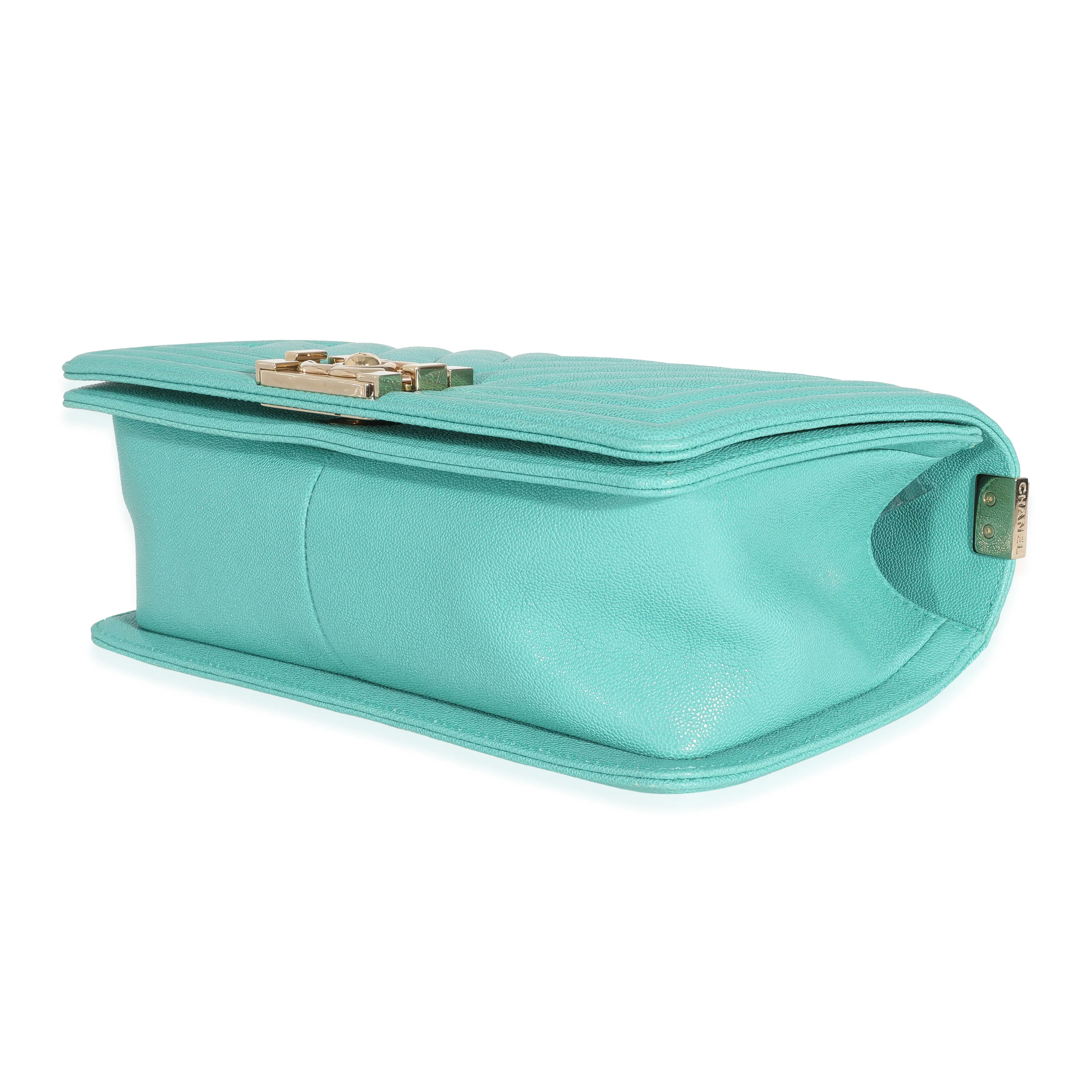 Chanel 19S Teal Chevron Caviar Medium Boy Bag - Image 7