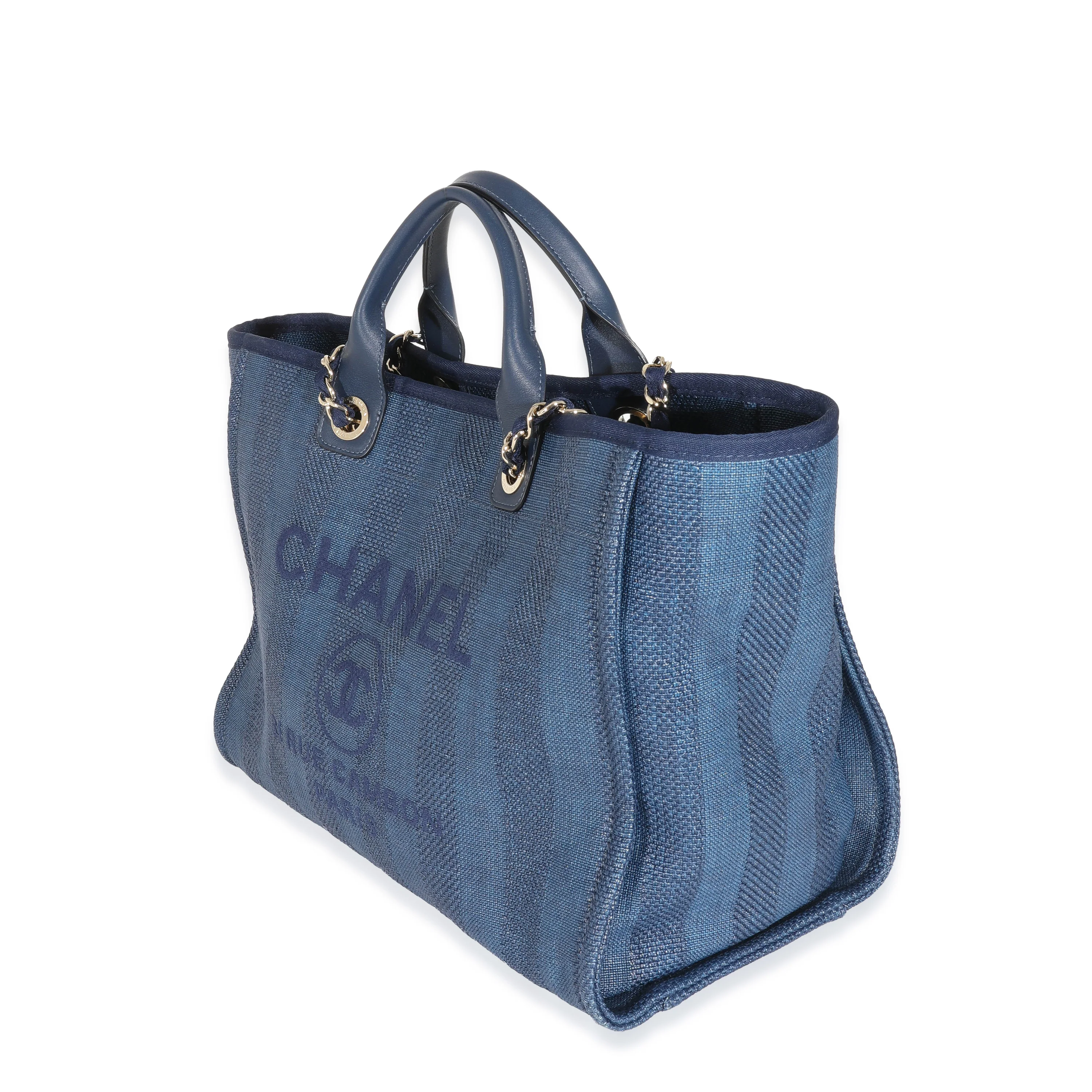 Striped Navy Mixed Fibres Large Deauville Tote - Image 2