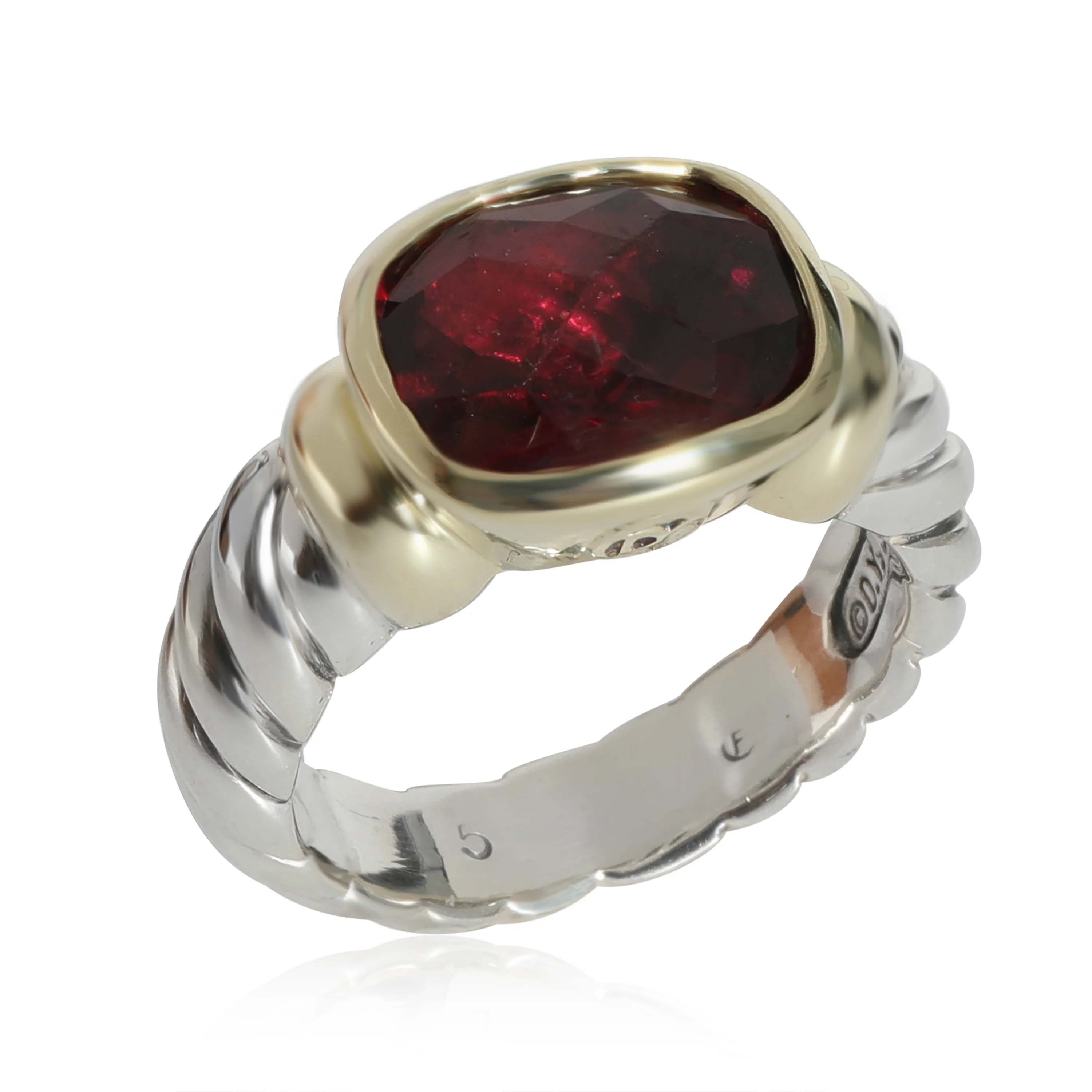 David Yurman Cable Garnet  Ring in 14k Yellow Gold/Sterling Silver - Image 4