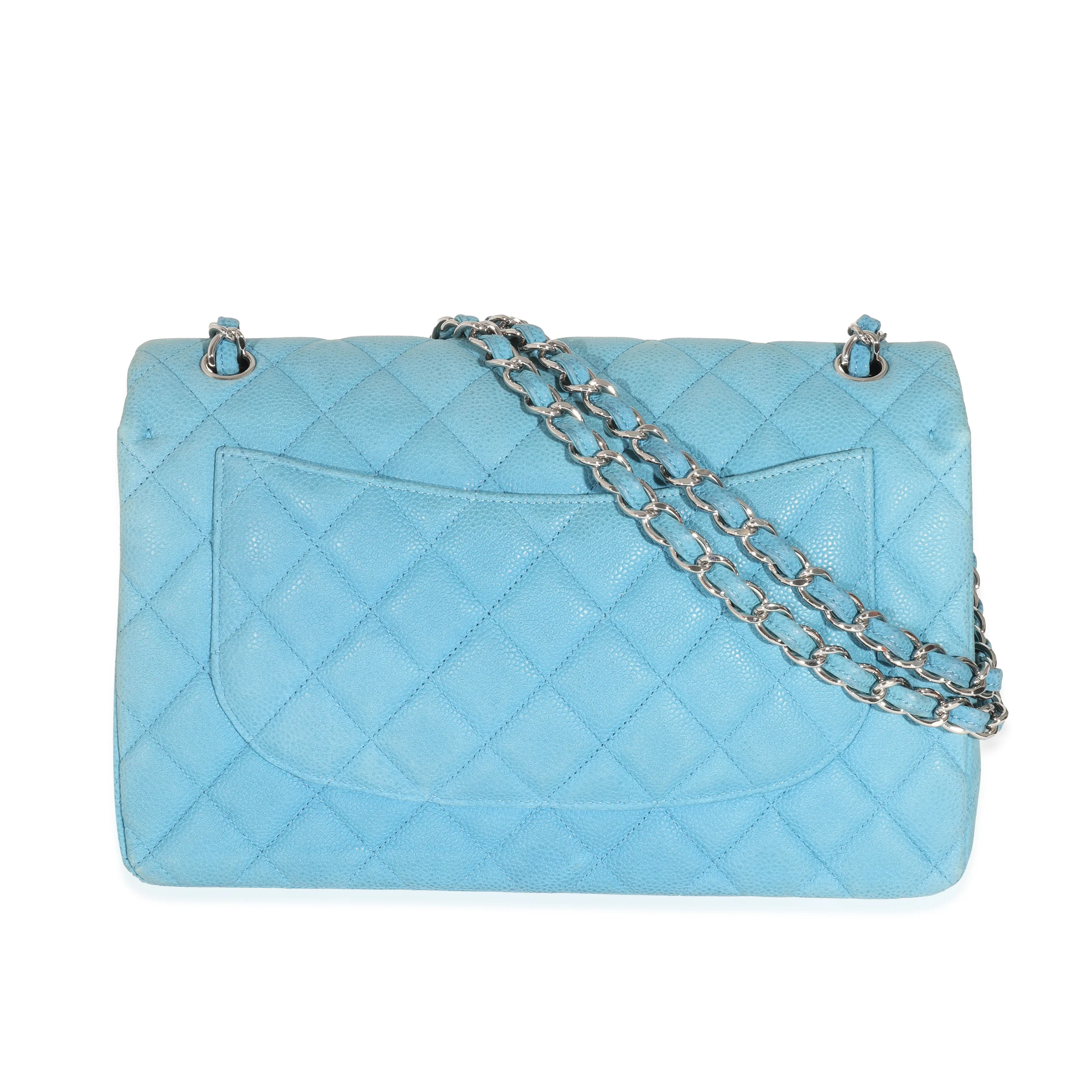 Chanel Blue Matte Quilted Caviar Jumbo Classic Double Flap Bag - Image 3