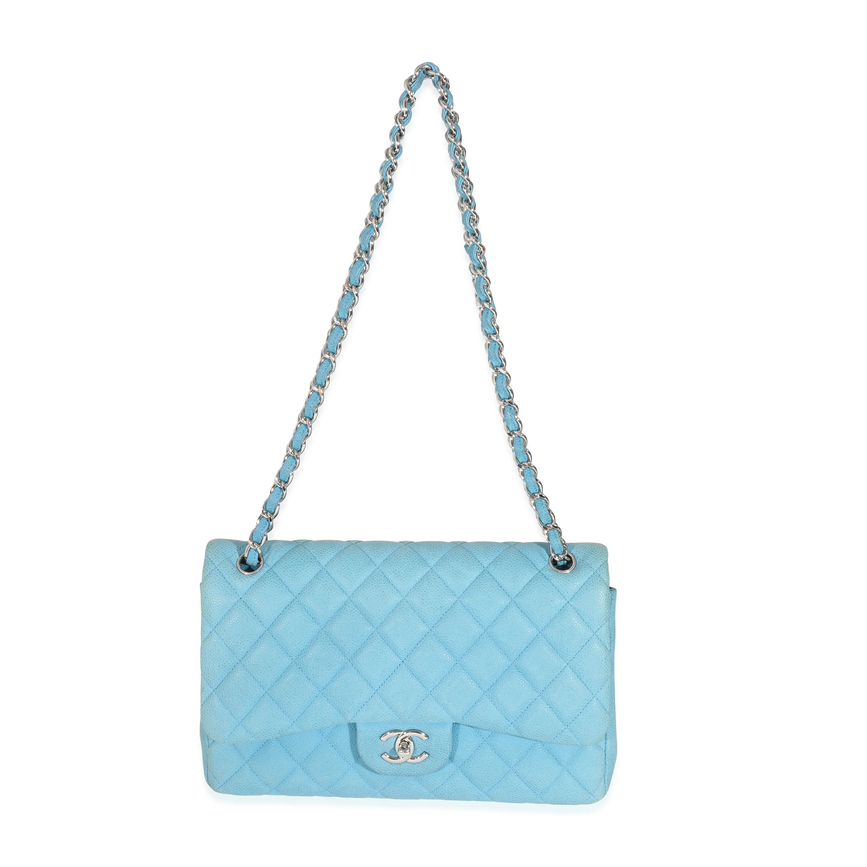 Chanel Blue Matte Quilted Caviar Jumbo Classic Double Flap Bag - Image 4