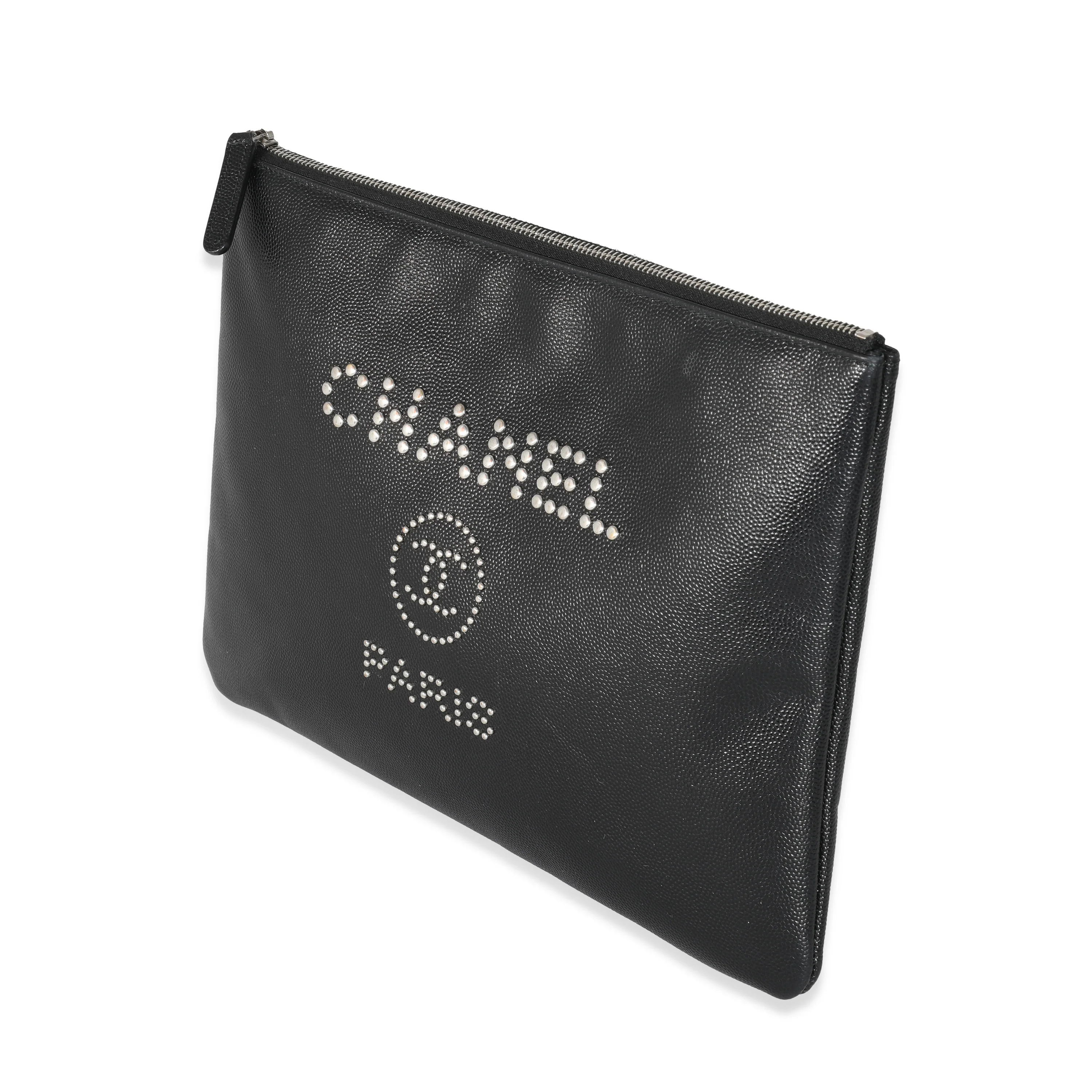 Chanel Black Caviar Studded Deauville Pouch - Image 2