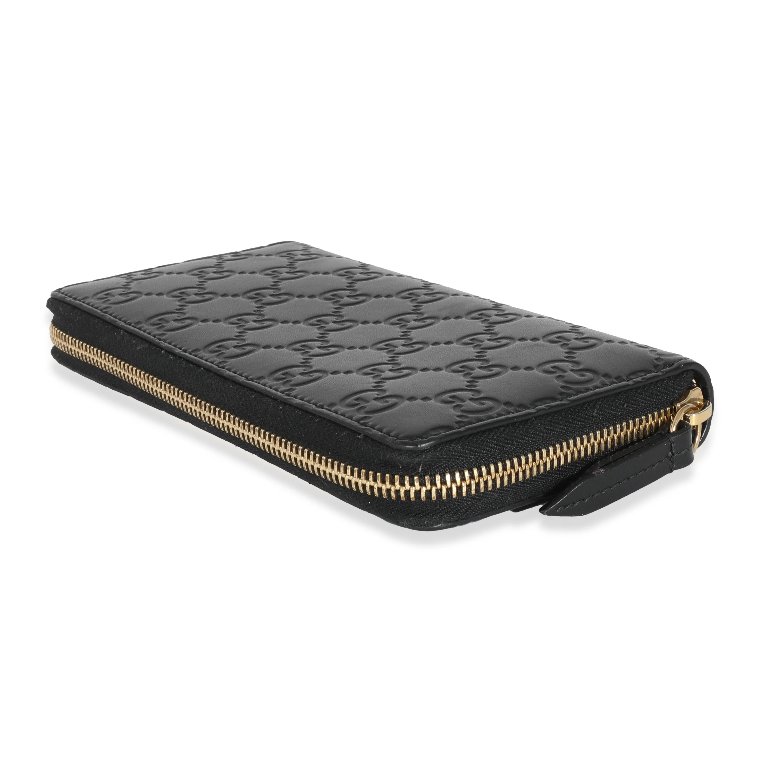 Gucci Black Guccissima Embossed Leather Zip Around Wallet - Image 6