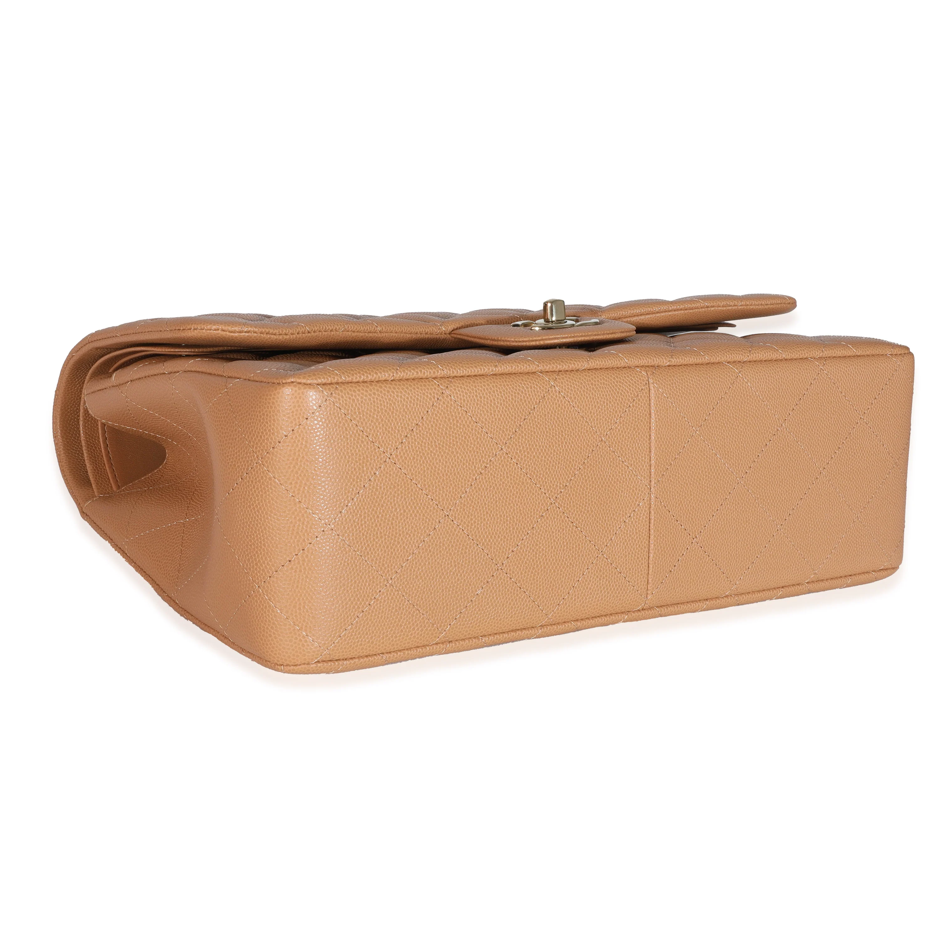 21P Caramel Caviar Jumbo Classic Double Flap Handbag - Image 6